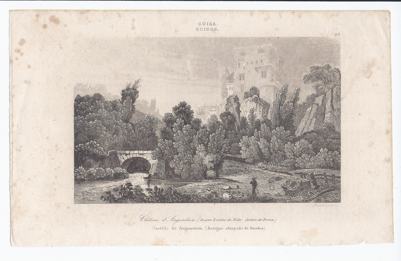 Antiguedades - GRABADO CASTILLO DE ANGENSTEIN SUIZA. S.XIX