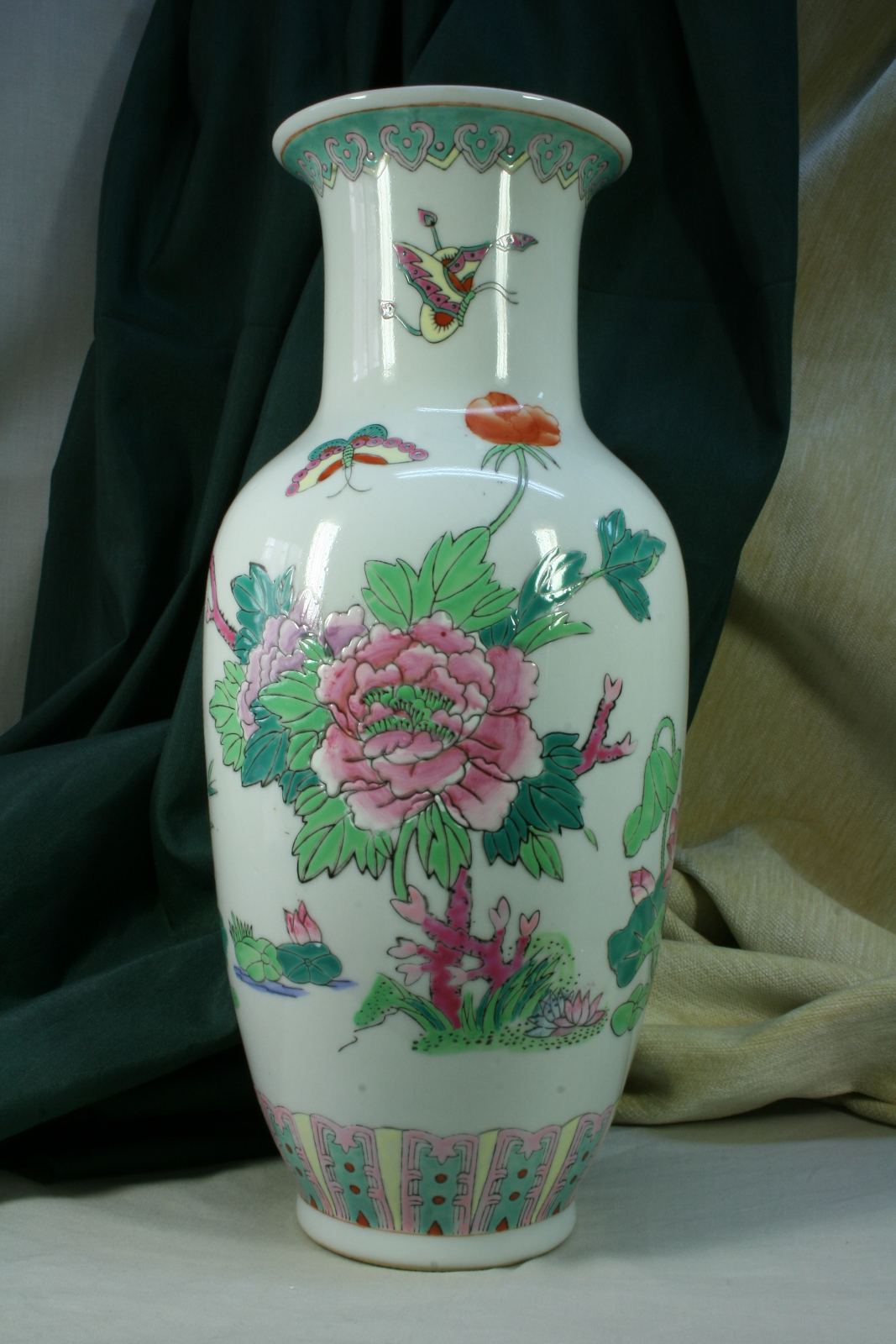 Antiguedades -  JARRÓN CHINO FAMILIA ROSA. PORCELANA ESMALTADA. (T)