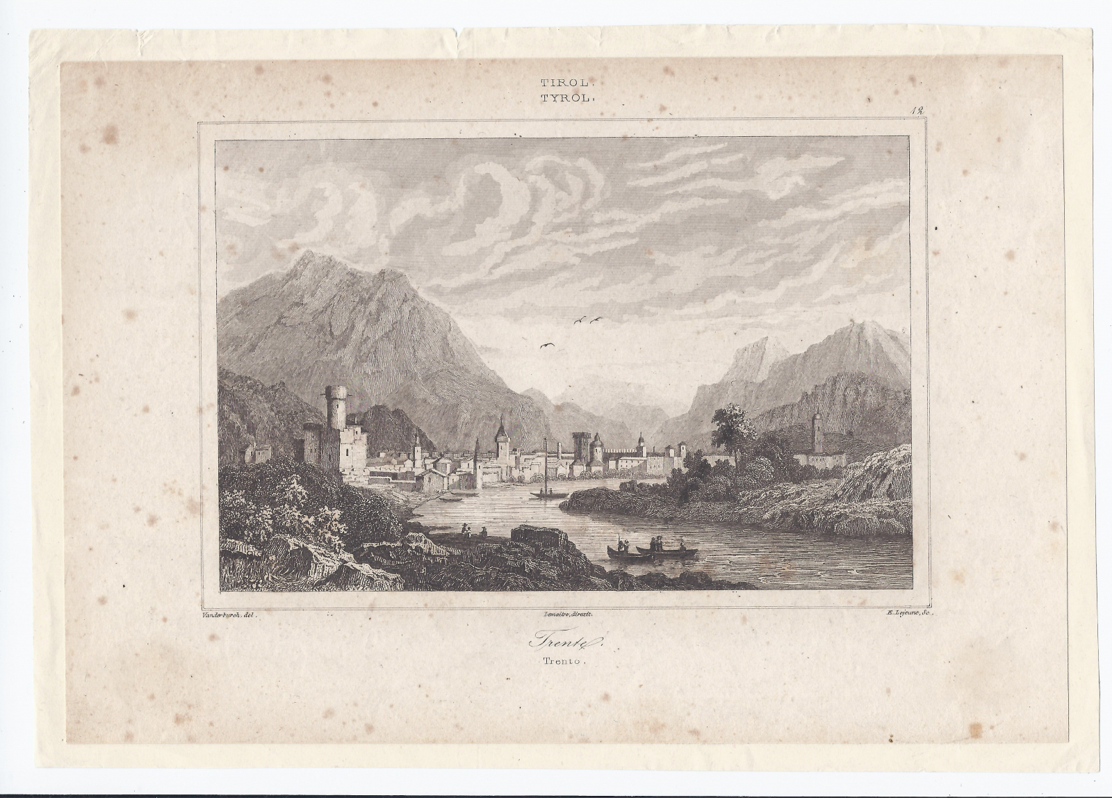 Antiques - ENGRAVING ITALY. TIROL. TRENTO. S.XIX