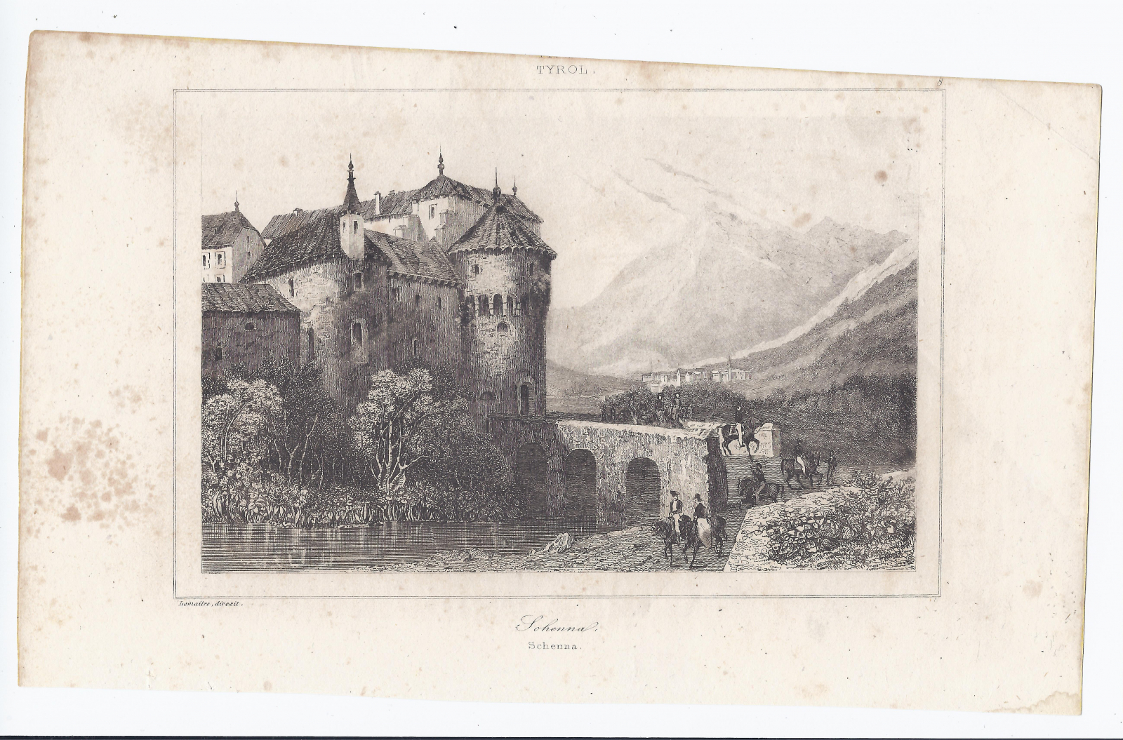 Antiguedades - GRABADO CASERÓN DE SCHENNA. TIROL. ITALIA. S.XIX