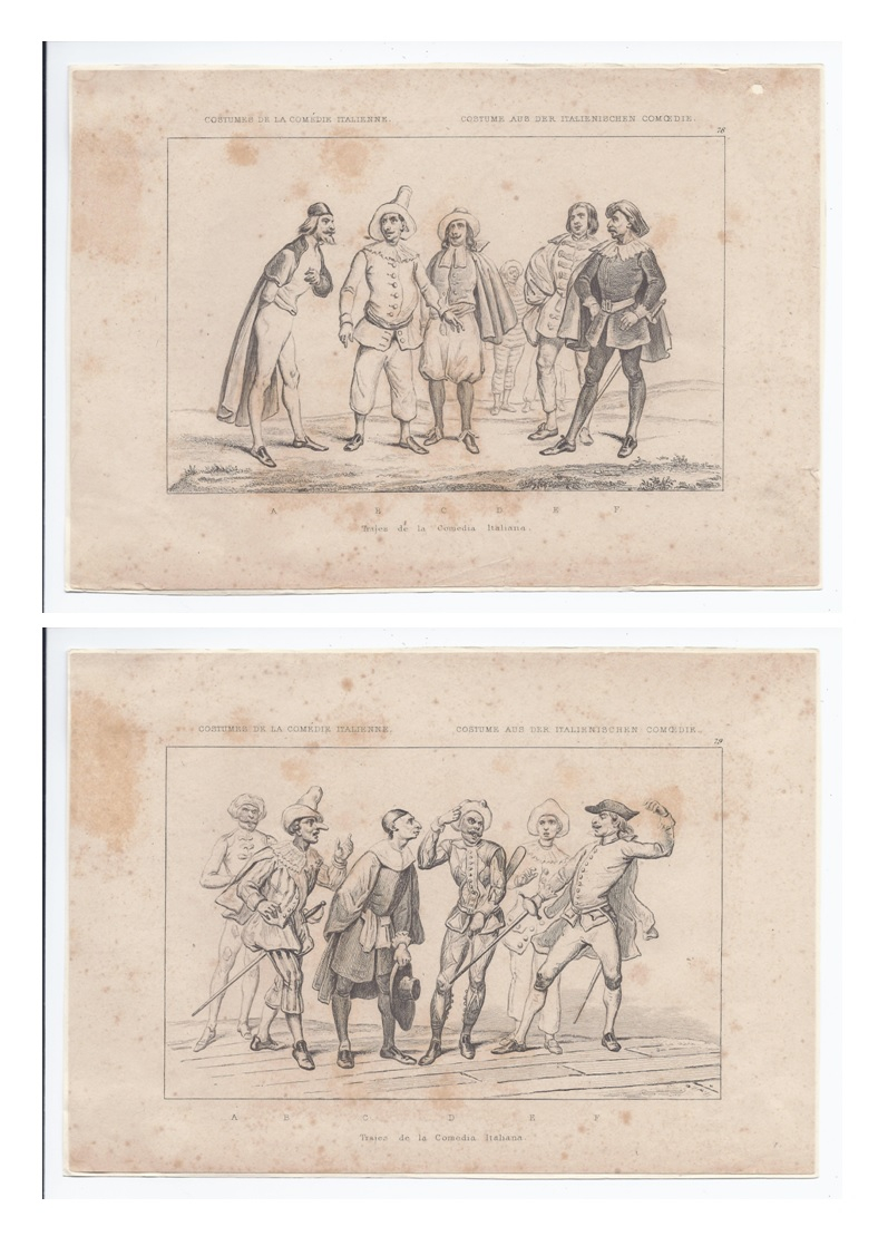 Antiques - ENGRAVINGS ITALIAN COMEDY COSTUMES. S.XIX