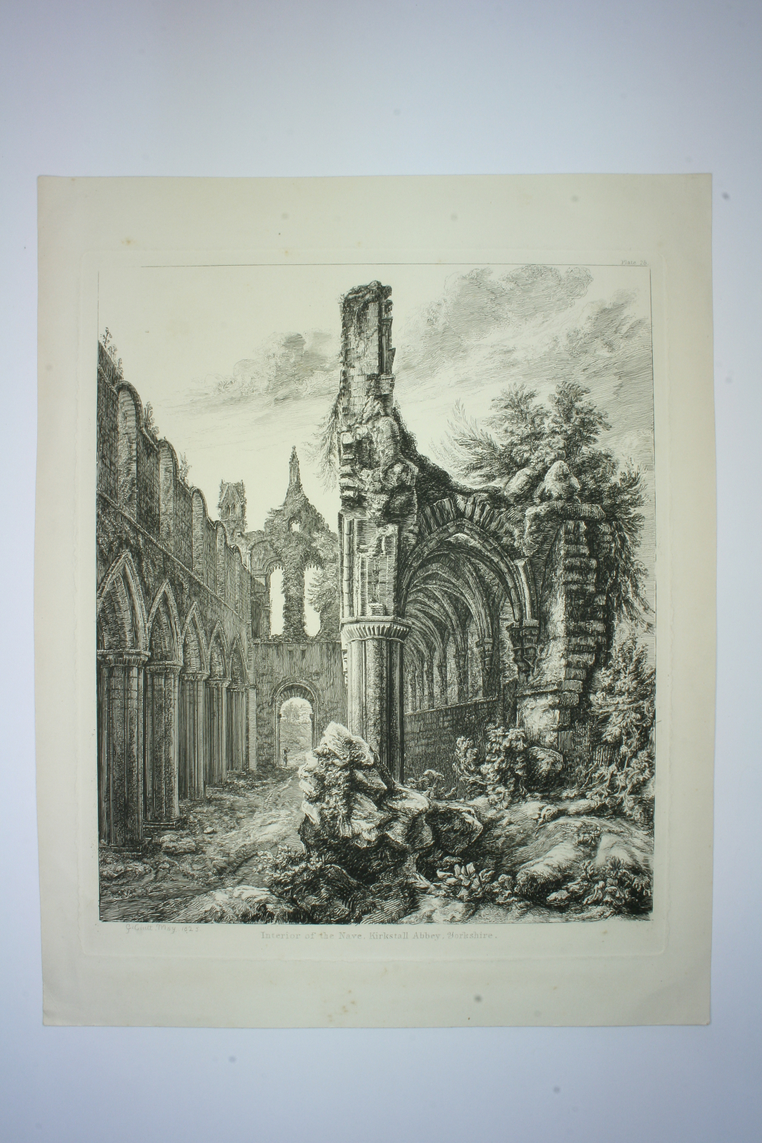 Antiguedades - GRABADO DE GEORGE CUITT. KIRKSTALL ABBEY. 
