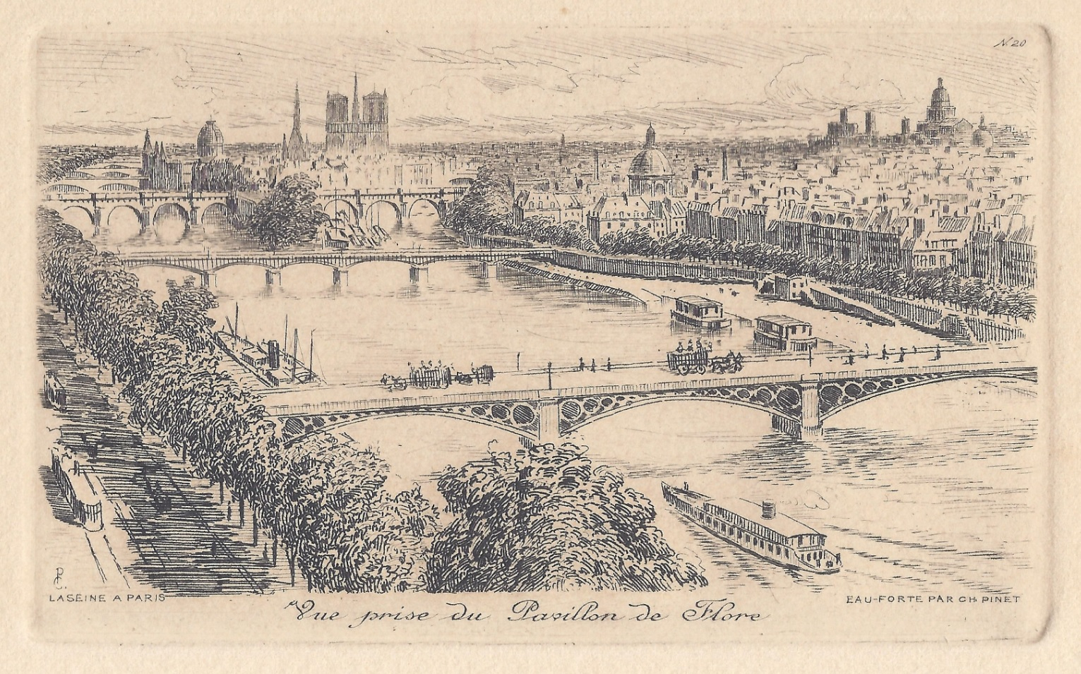 Antiques - ENGRAVING SEEN FROM FLORA. PARIS.