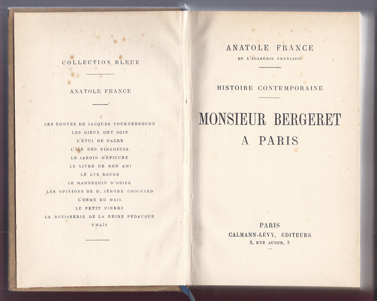 Antiques - BOOK MONSIEUR BERGERET TO PARIS. ANATOLE FRANCE. WRITTEN IN FRENCH. (T)