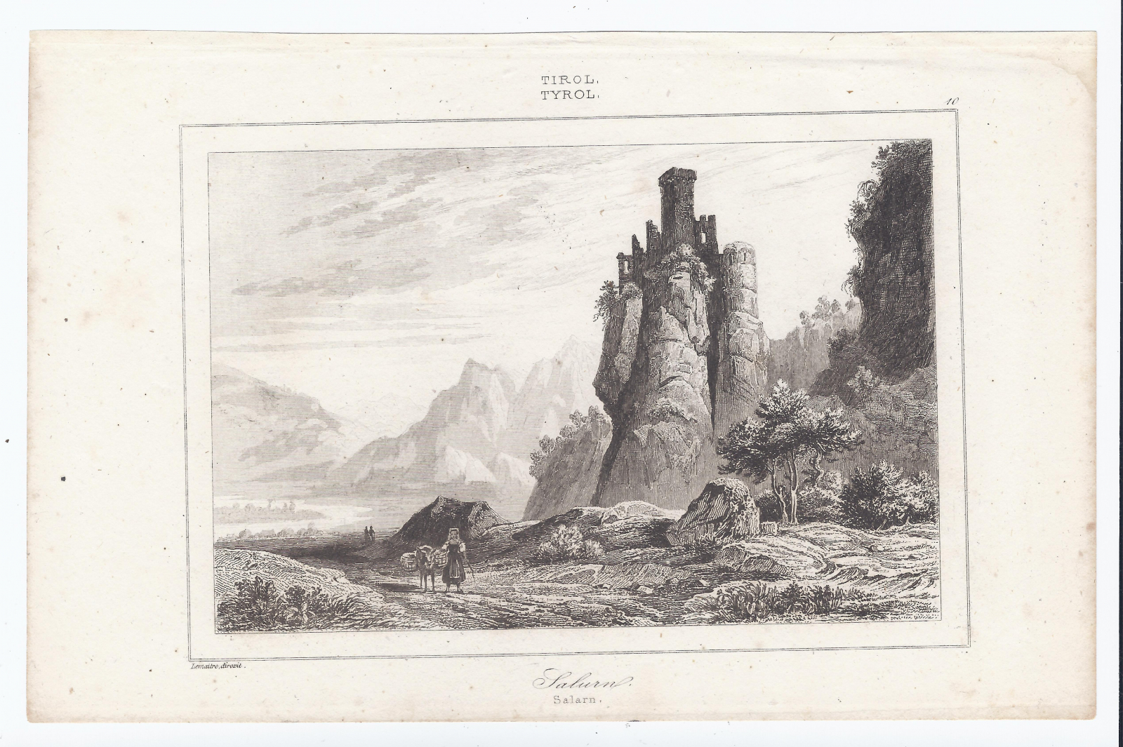Antiguedades - GRABADO ITALIA. TIROL, HADERBURG. SALURN. BOLZANO. TRENTO. 1838