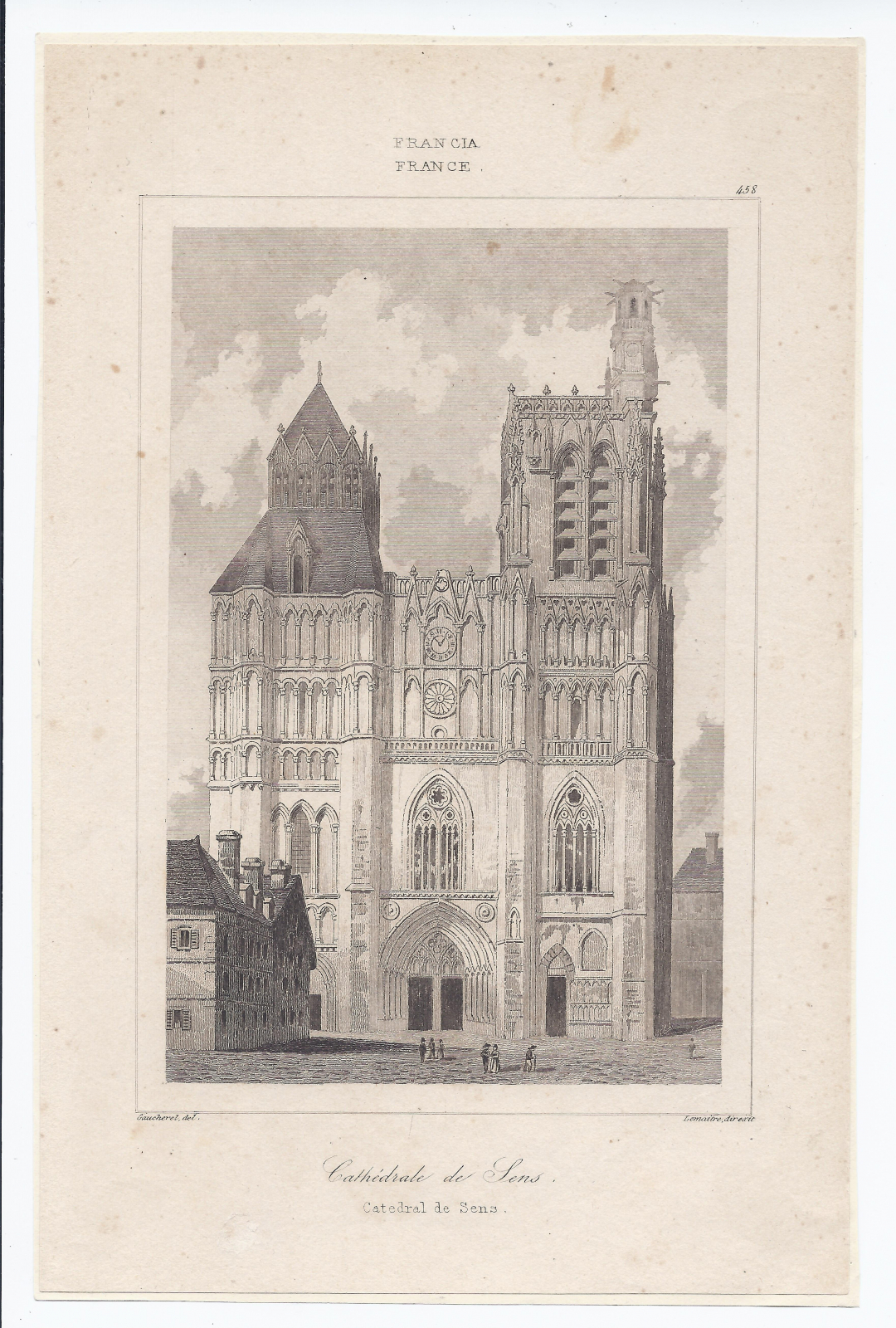 Antiques - ENGRAVING FRANCE. YONNE CATHEDRAL OF SENS. 1838