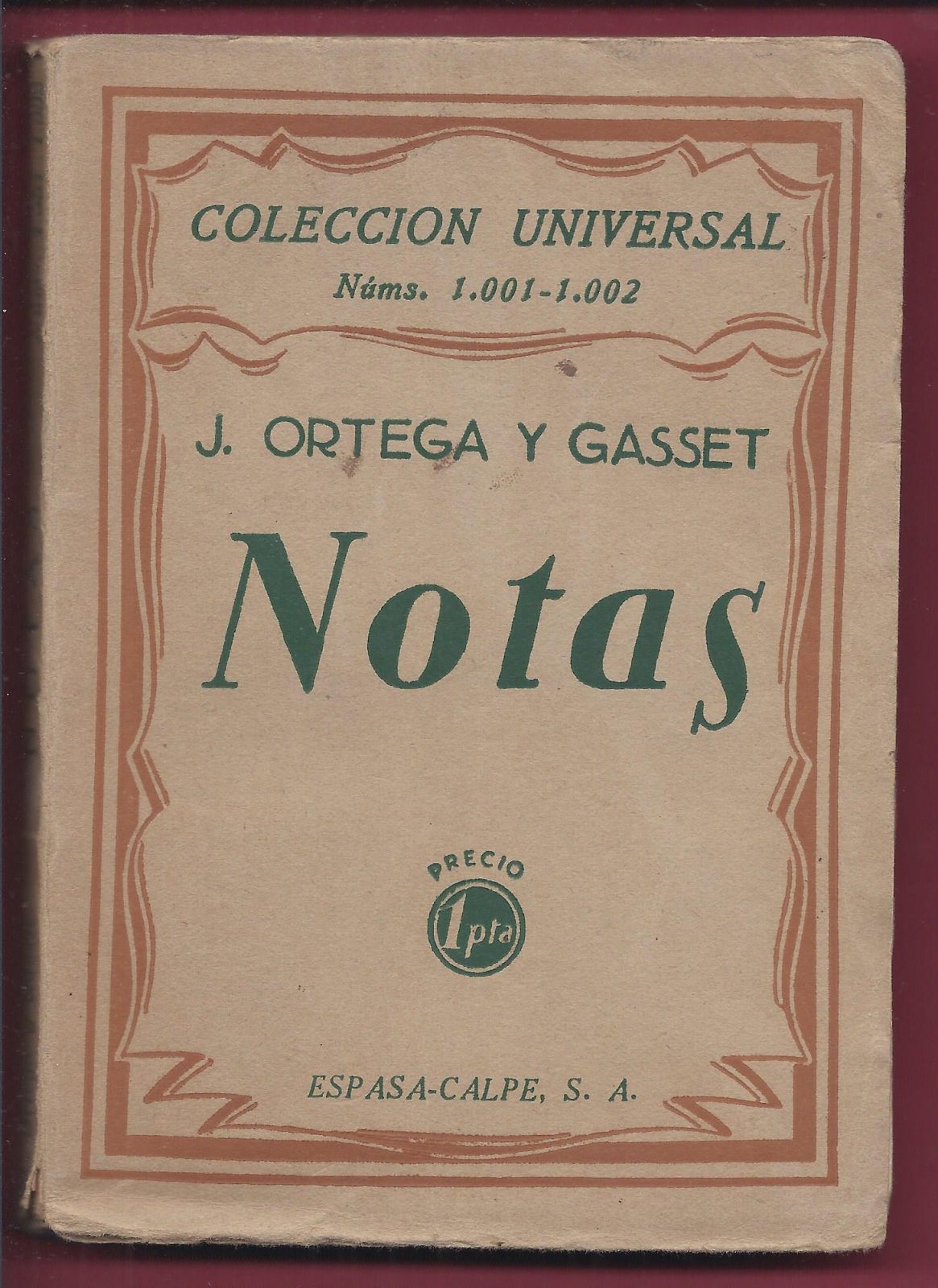 Antiques - BOOK JOSÉ ORTEGA Y GASSET. NOTES. 1928 (T)