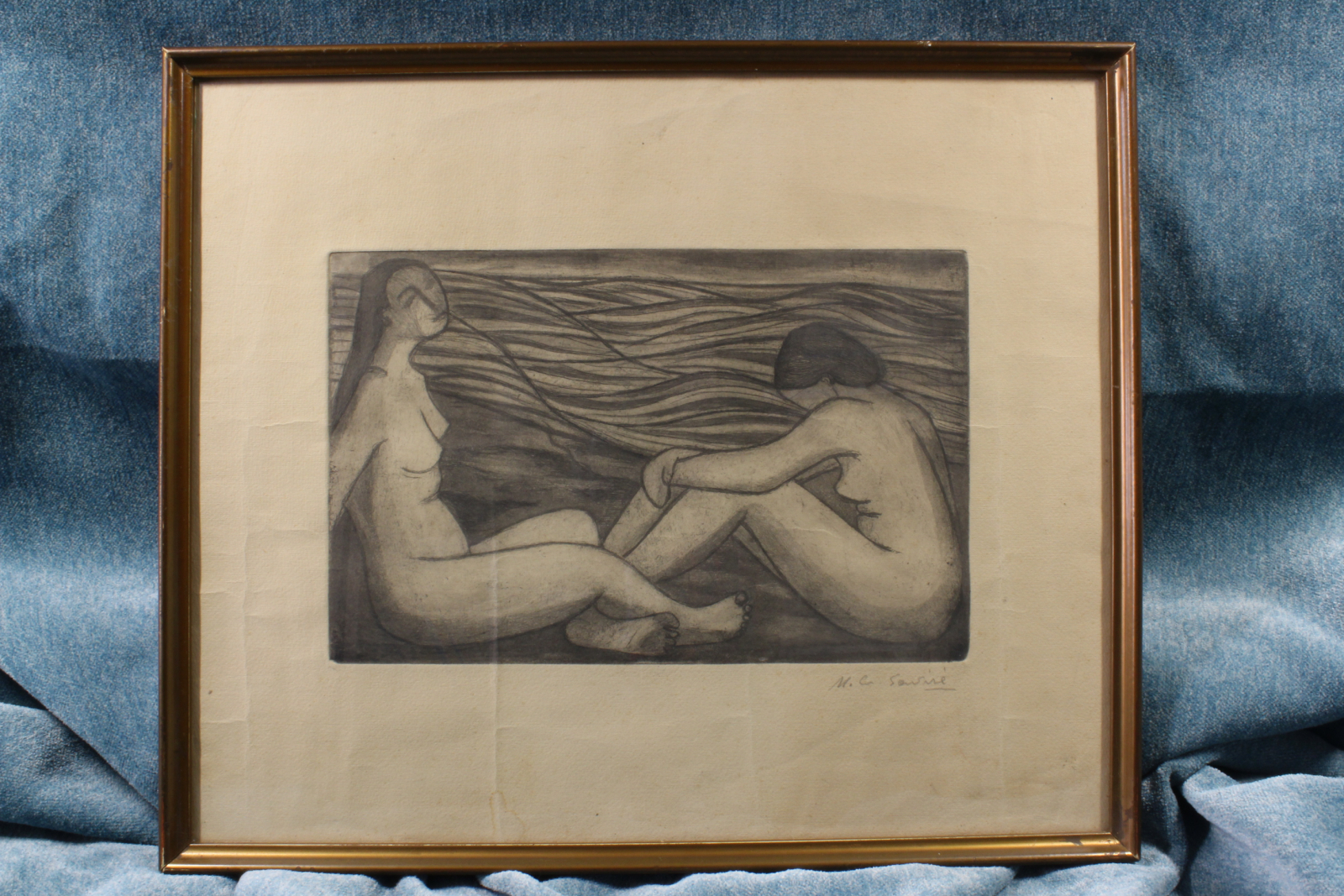 Antiques - ENGRAVING COUPLE NUDE WOMEN. M.C. SONVISÉ S.XX