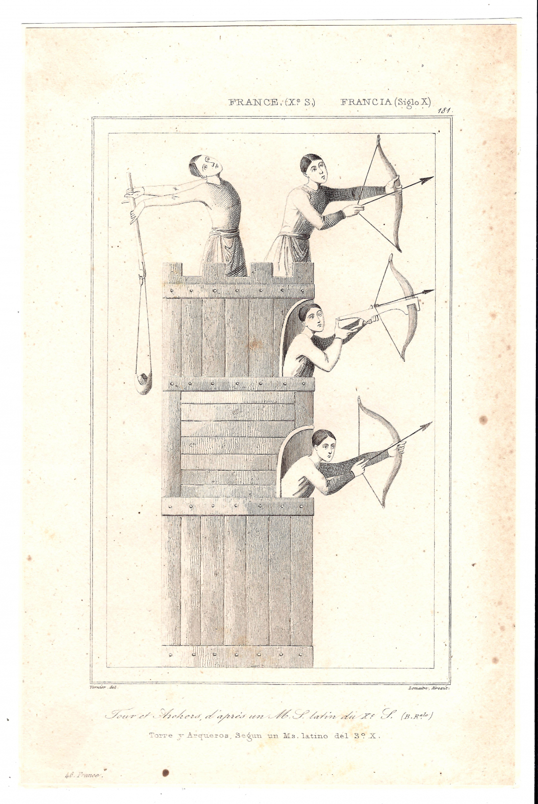 Antiques - RECORDED TOWER AND ARCHERS. S.XIX. FRANCE