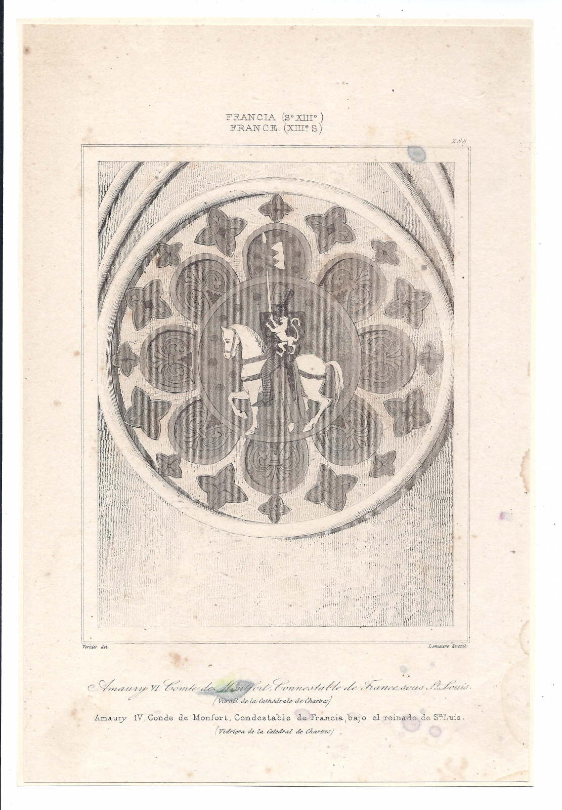 Antiguedades - GRABADO VIDRIERA CHARTRES. VERNIER Y LEMAITRE. S.XIX