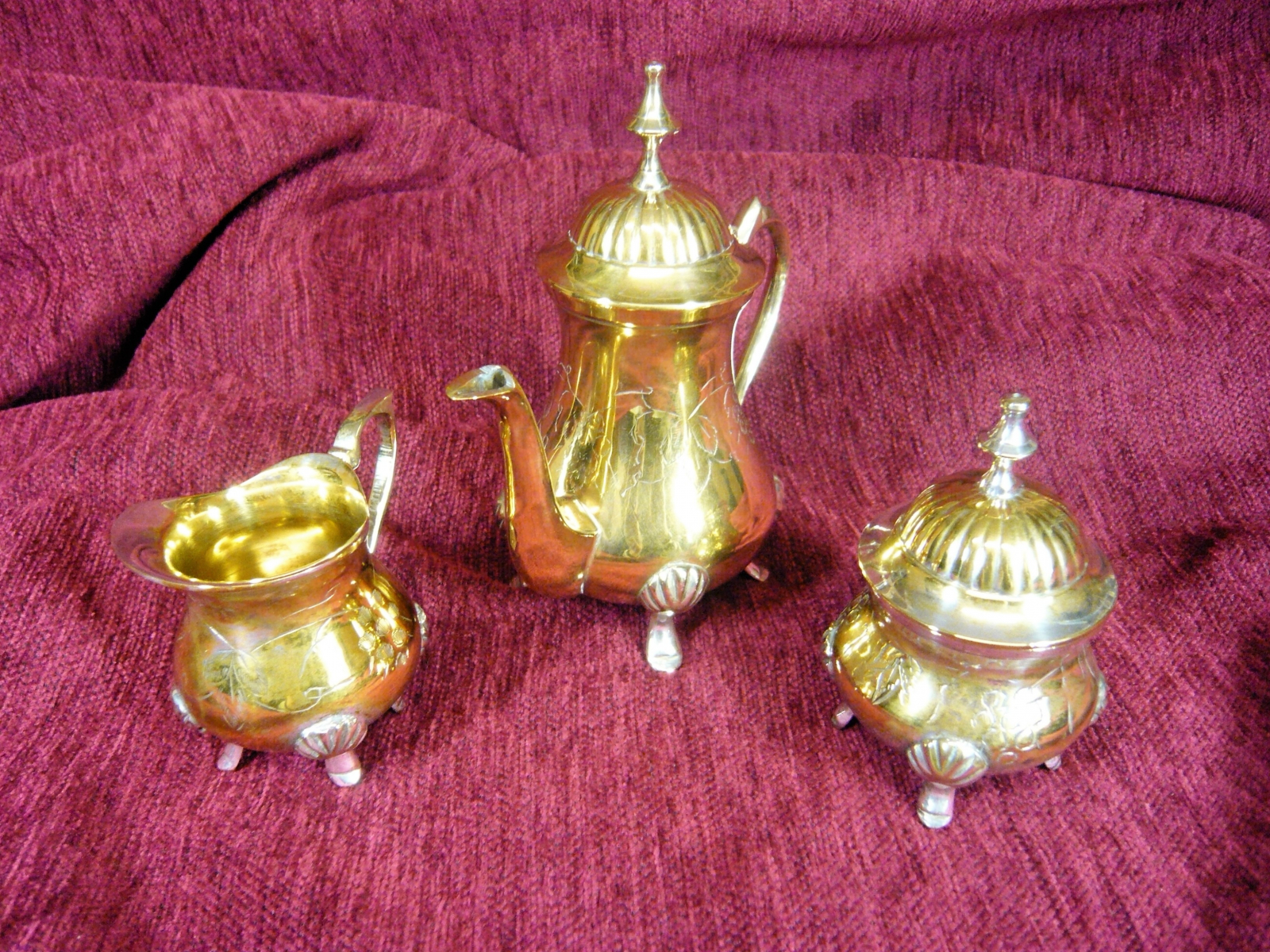 Antiques - ARAB COFFEE SET. PLATED BRASS