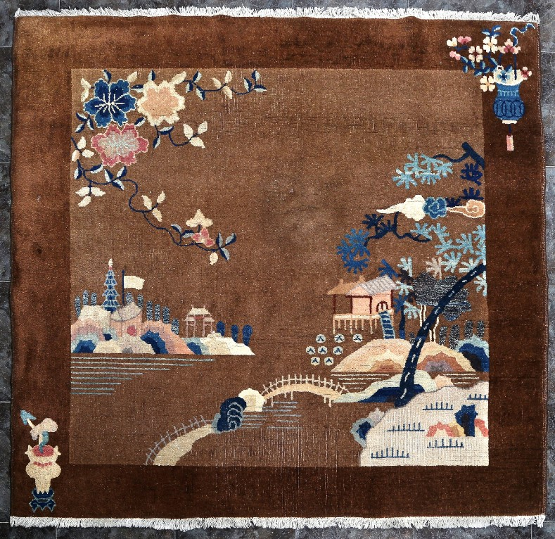 Antiguedades - ALFOMBRA CHINA. PEKÍN. LAGO. S.XIX
