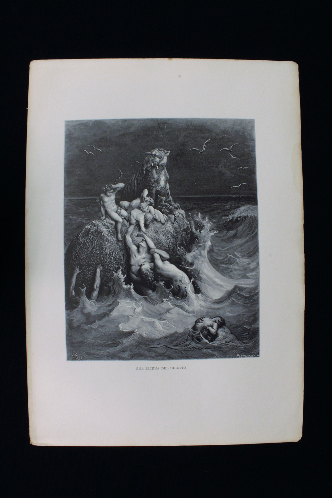 Antiguedades - GRABADO PANNEMAKER,SC UNA ESCENA DEL DILUVIO DE GUSTAVE DORÉ.