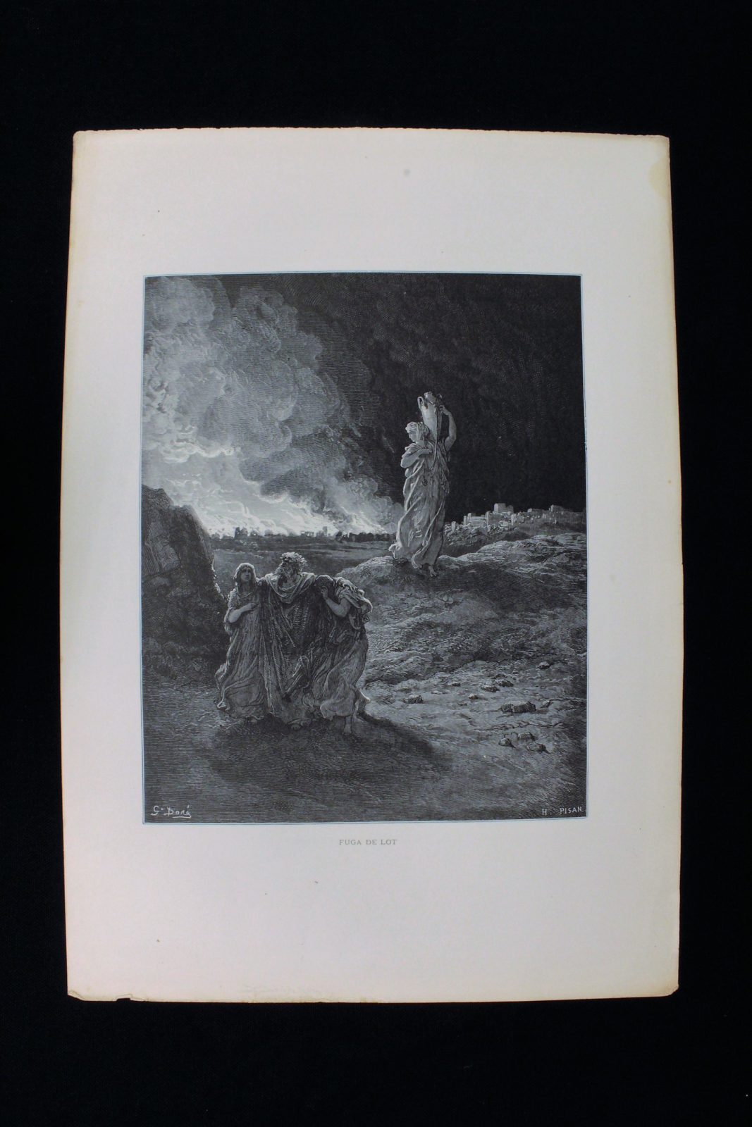 Antiguedades - GRABADO HÉLIODORE PISAN  FUGA DE LOT DE GUSTAVE DORÉ