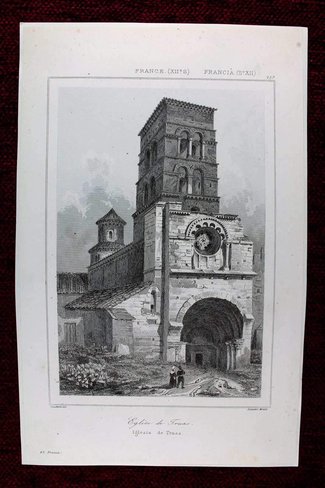 Antiguedades - GRABADO IGLESIA DE TRUAS. LEÓN GAUCHEREL. FRANCIA. S.XIX
