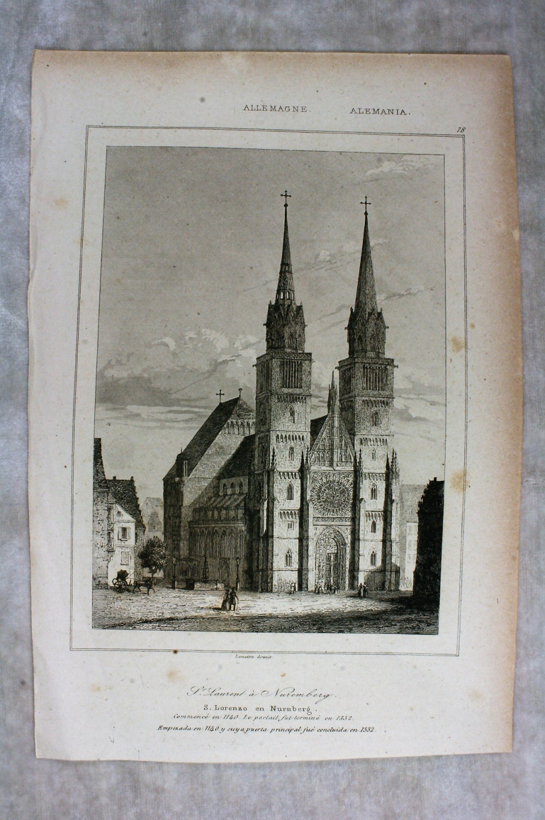 Antiguedades - GRABADO NUREMBERG. IGLESIA SAN LORENZO. S.XIX. 
