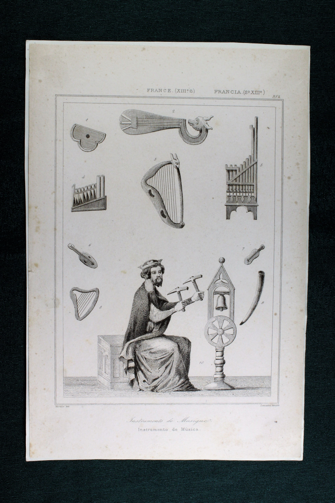 Antiques - ENGRAVING MUSICAL INSTRUMENTS FRANCE. VERNIER.