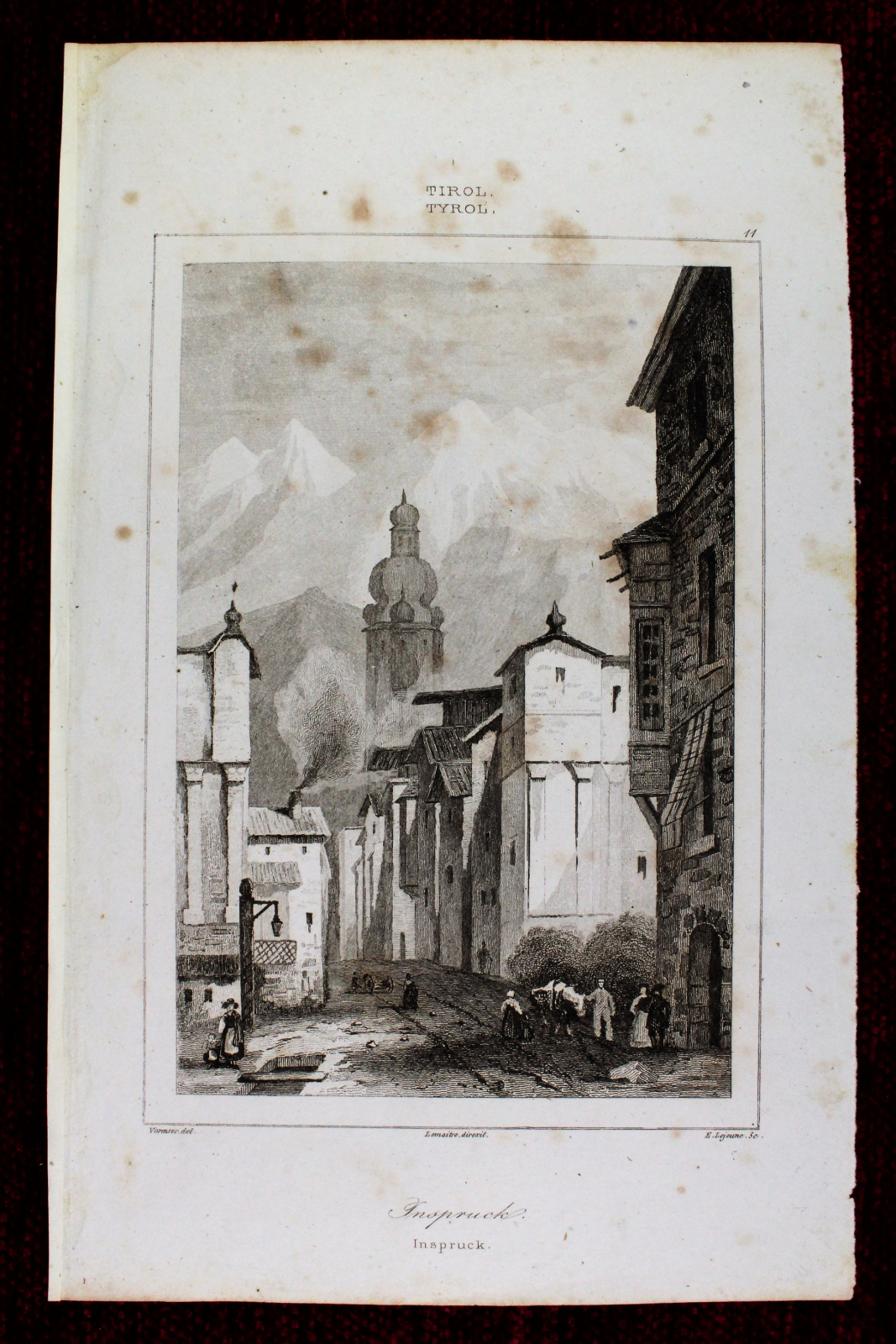Antiques - INSPRUCK ENGRAVING. TYROL. AUSTRIA. E. LEJEUNE. VORMSER. (T)
