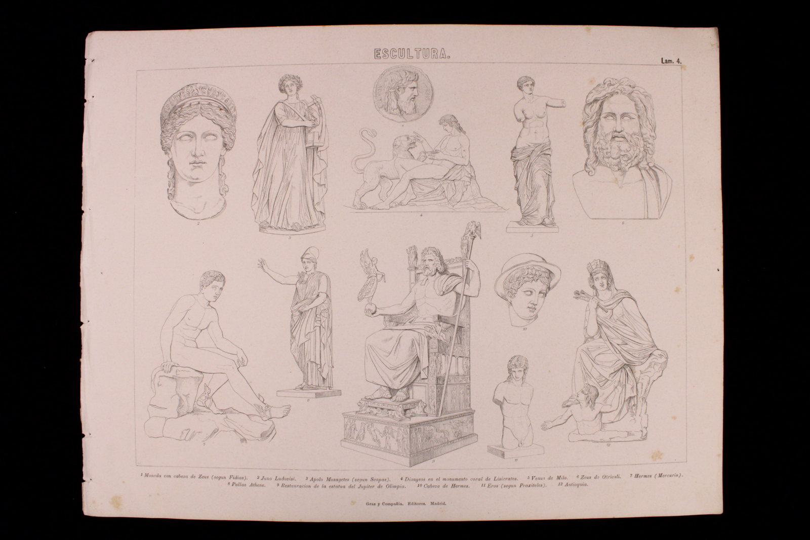 Antiques - ENGRAVING SCULPTURE PLATE 4. GRAS AND Cª. 1885. GREEK GODS.