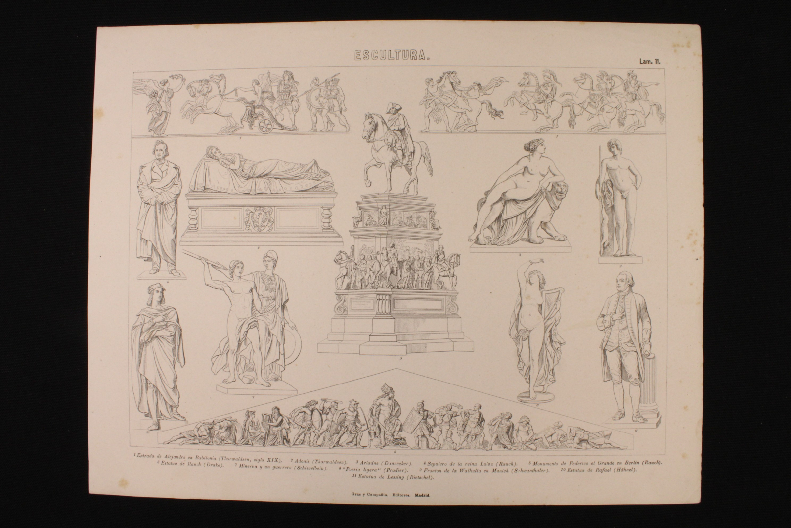 Antiguedades - GRABADO ESCULTURA LÁMINA 1. GRAS Y Cª. 1885. MITOLOGÍA, EMPERADORES 