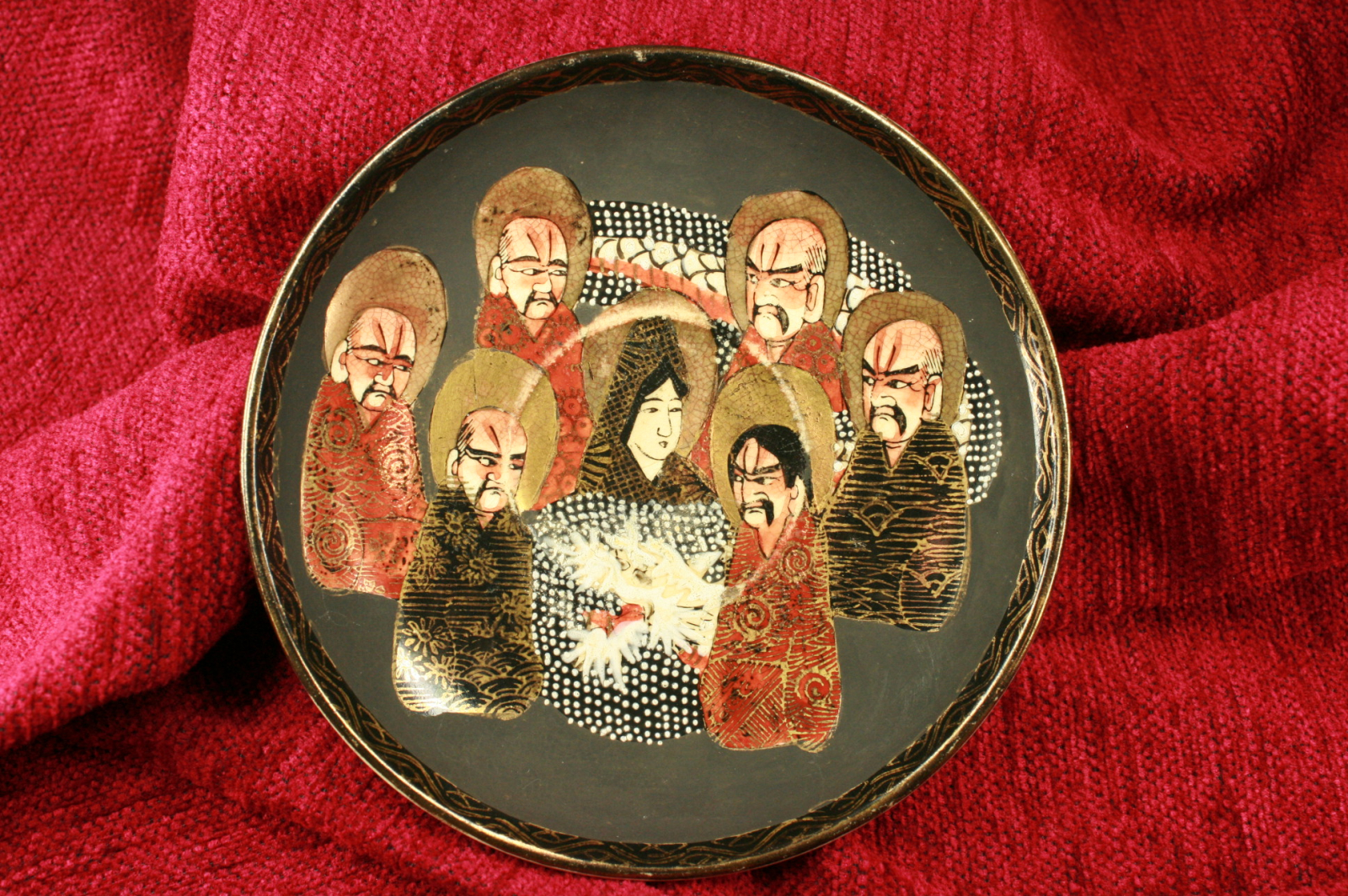 Antiques - SATSUMA MEIJI BLACK PLATE. MATT BLACK. (T)