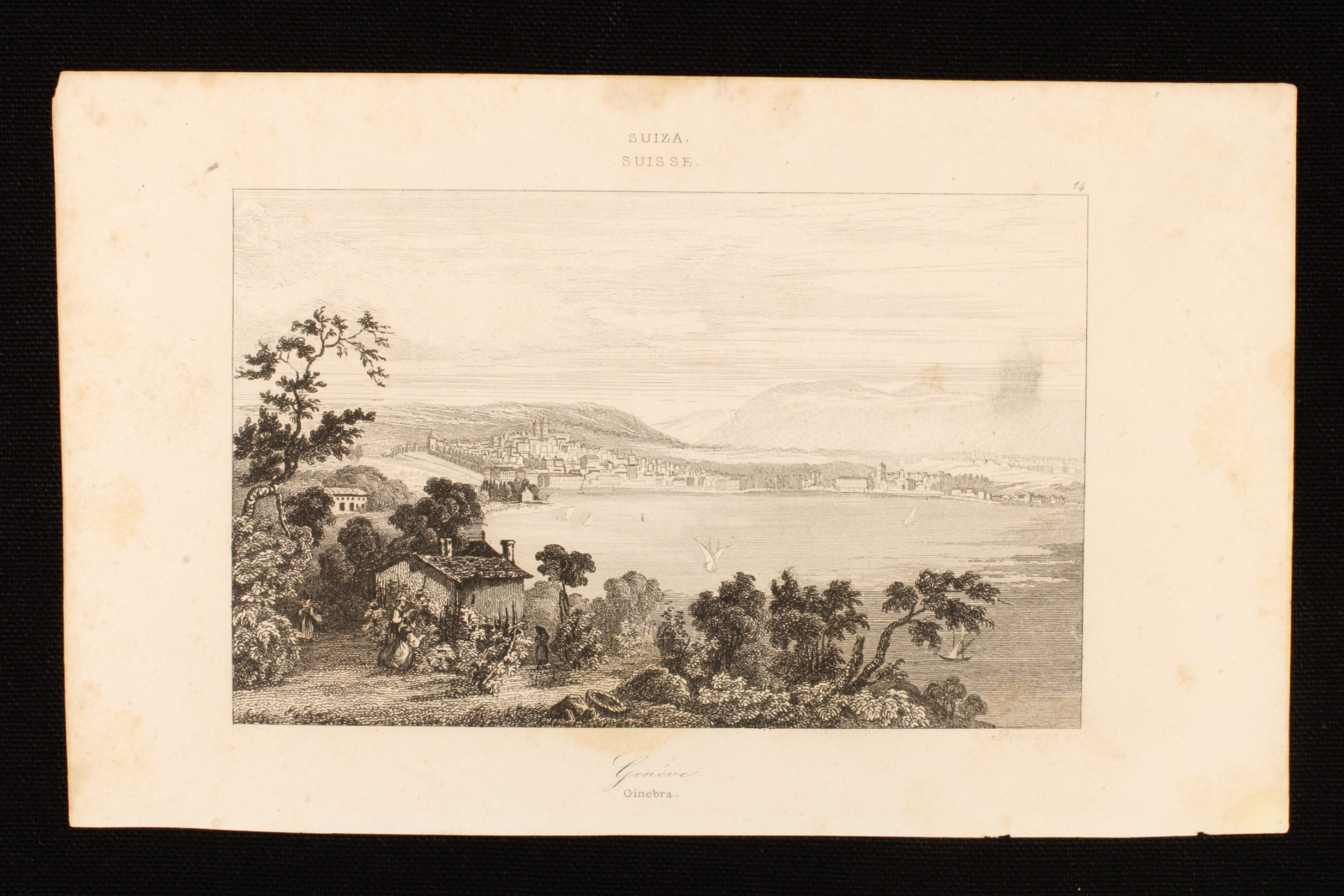 Antiques - ENGRAVING GENEVA LAKE GENEVA. SWITZERLAND. ROUARGUE. 