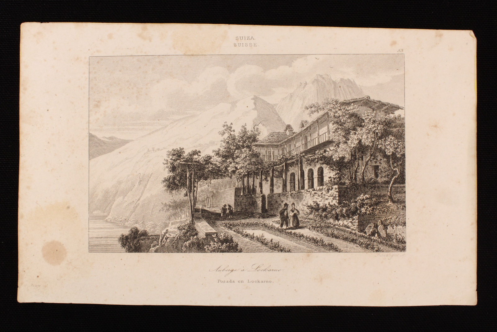 Antiques - ENGRAVING POSADA DE LOCKARNO IN SWITZERLAND. (T)