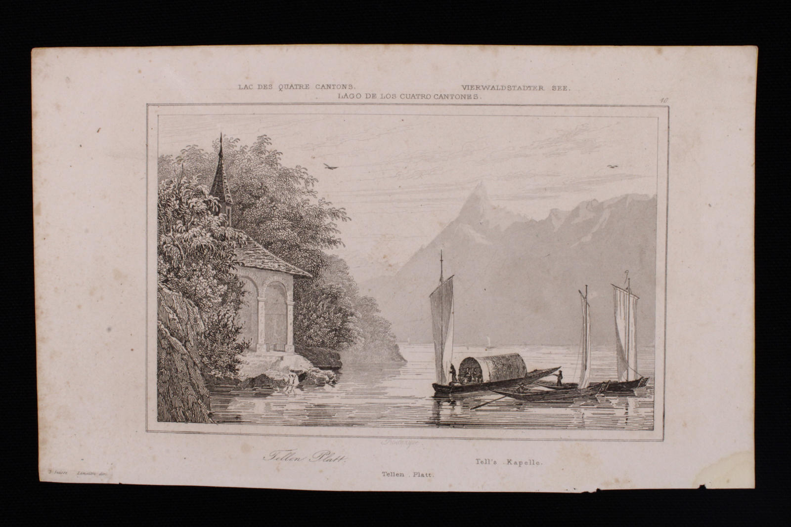 Antiques - ENGRAVING LAKE OF THE FOUR CANTONS. SWITZERLAND.