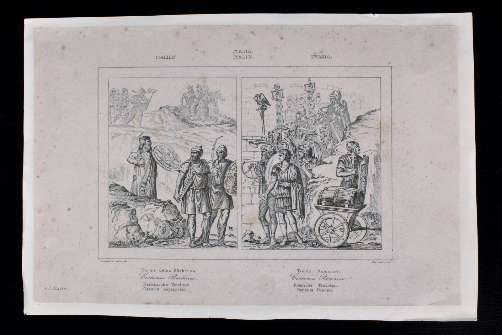 Antiques - ENGRAVED BARBARIAN COSTUMES AND ROMAN COSTUMES.