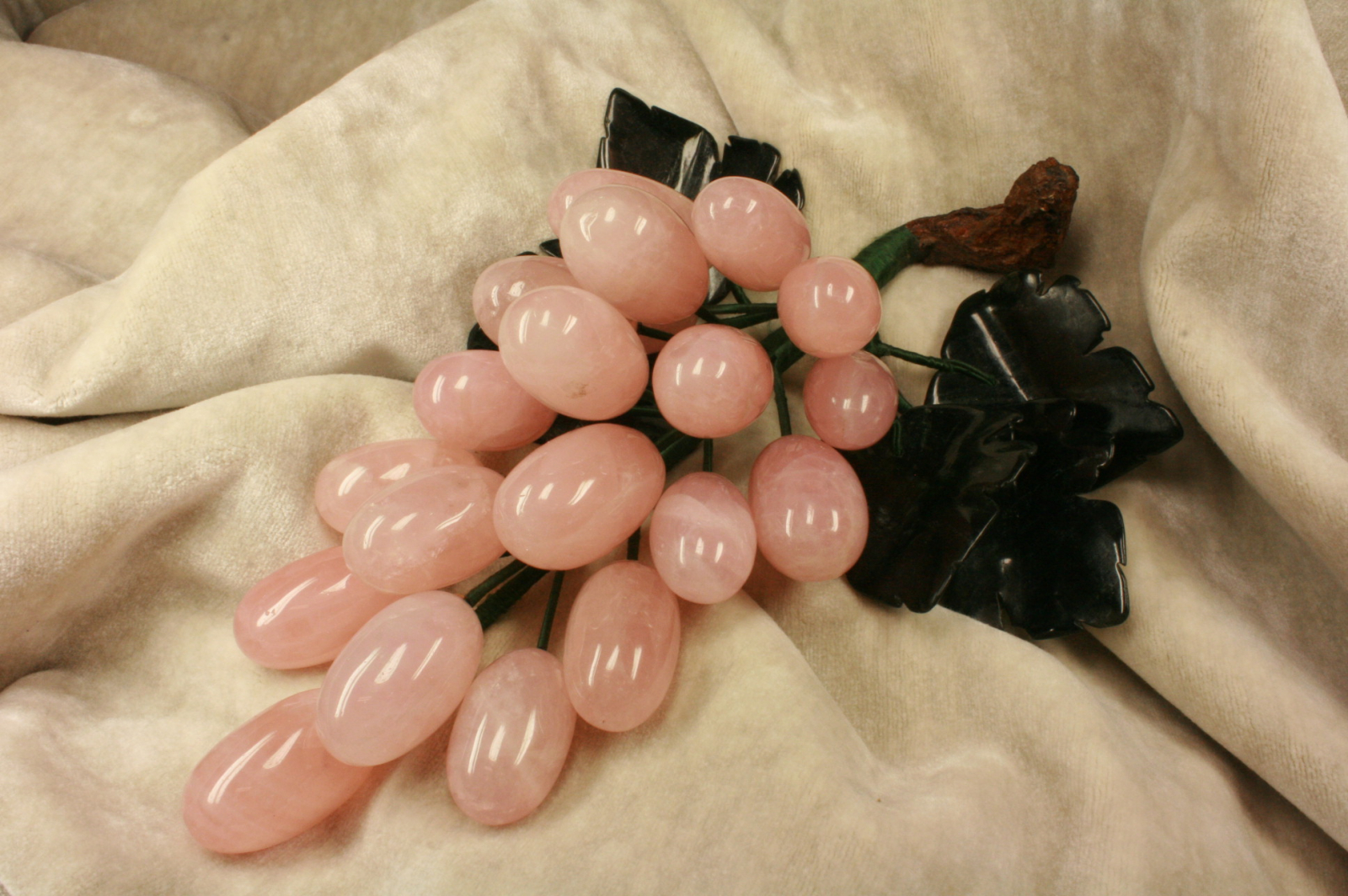 Antiques - CLUSTER OF GRAPES ROSE QUARTZ AND JADE. (T)