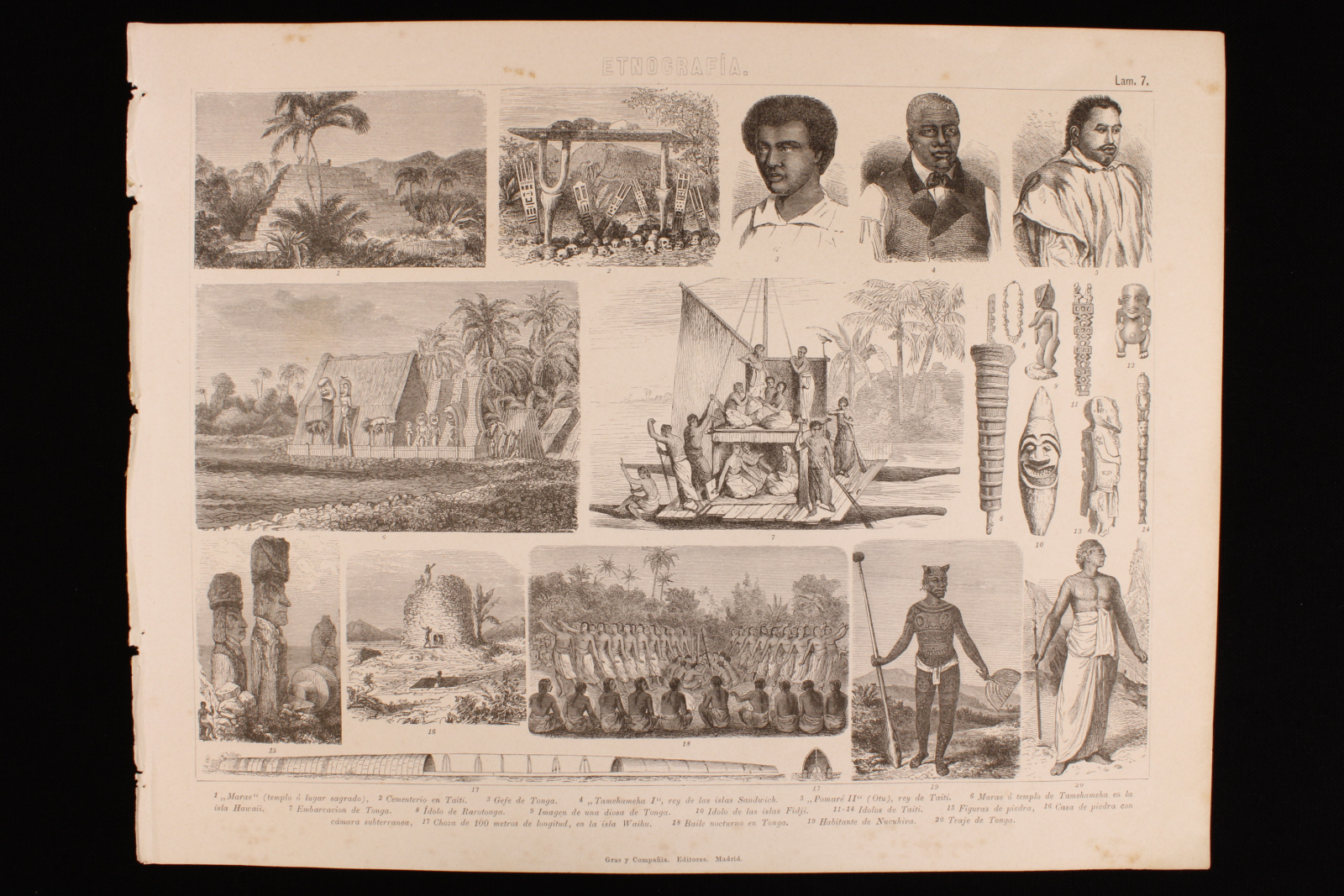 Antiques - ETHNOGRAPHIC ENGRAVING LÁMINA 7. GRAS AND Cª. TRADITIONAL COSTUMES.