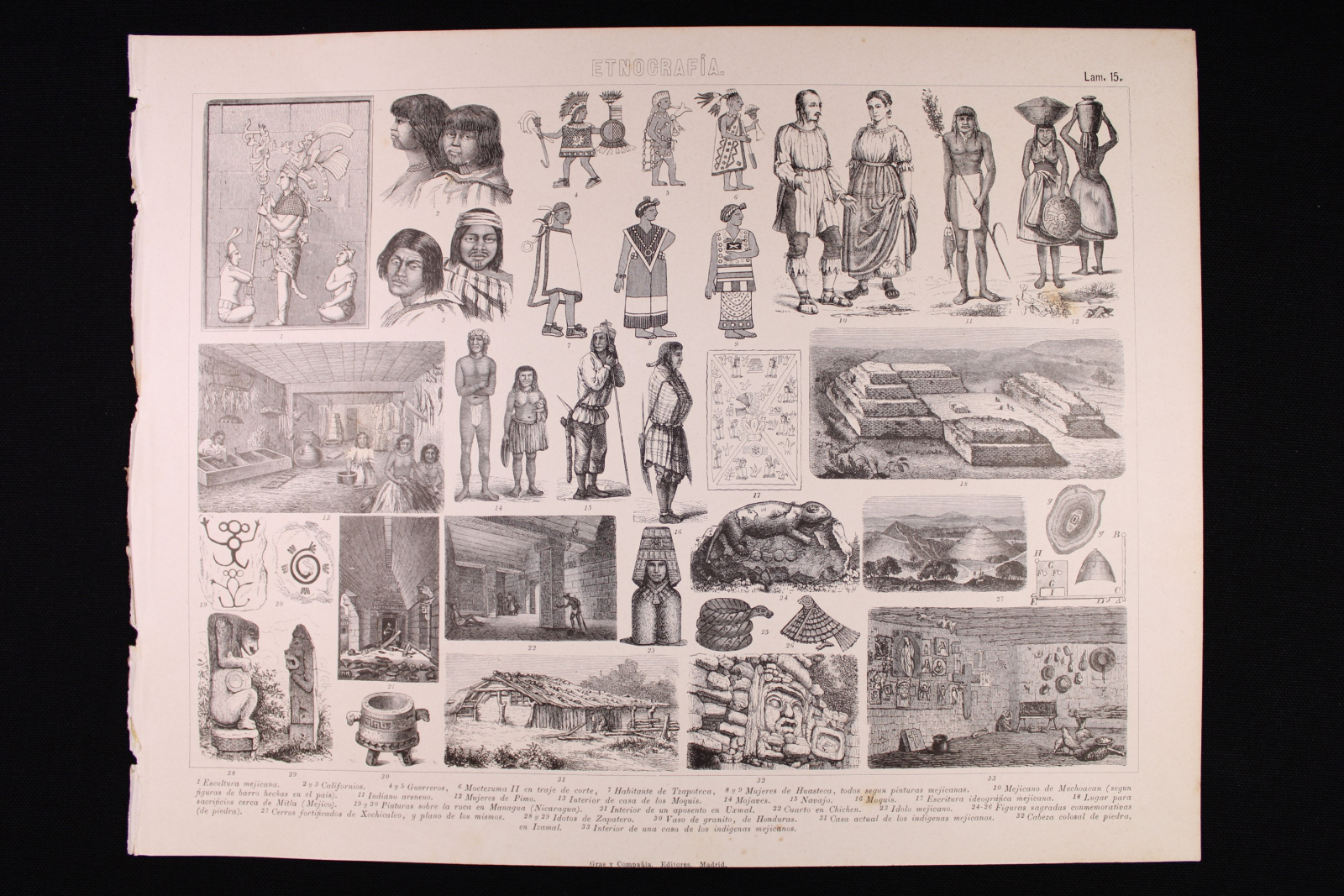 Antiques - ETHNOGRAPHIC ENGRAVING PLATE 15 GRAS AND Cª. WARRIORS, CALIFORNIOS.