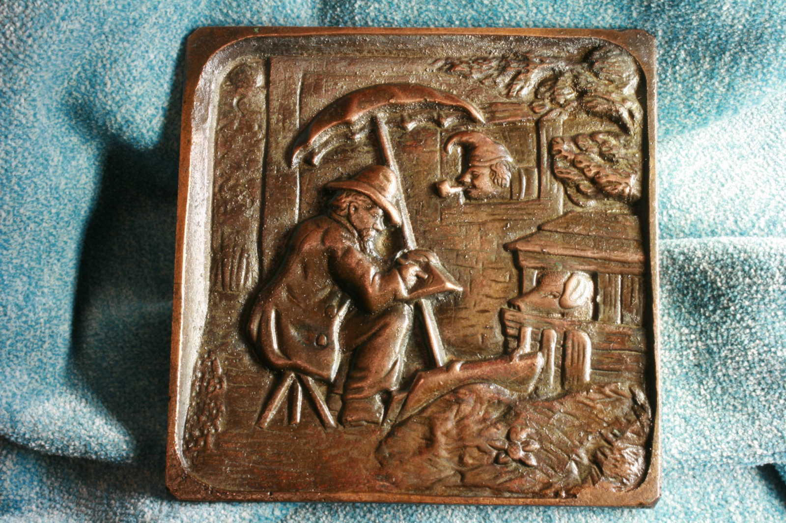 Antiques - COPPER TRAY WITH LOCAL COSTUMBRISTA SCENE. 