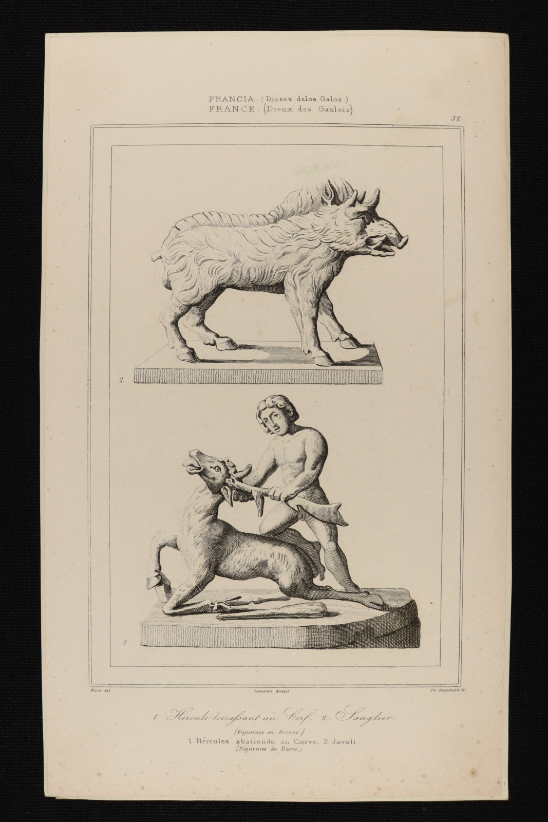 Antiques - ENGRAVING GODS OF THE GAULS. HERCULES AND BOAR.