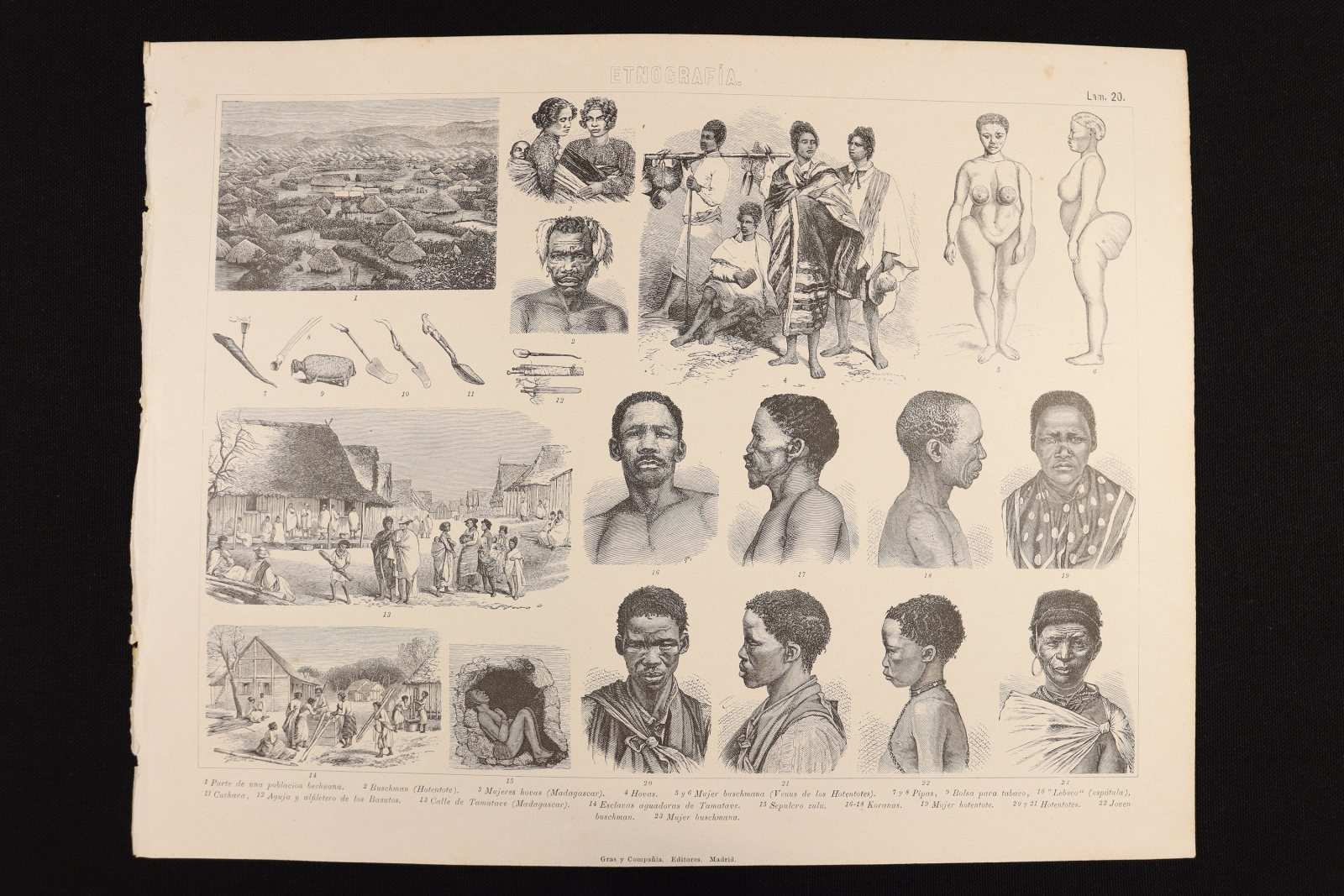 Antiques - ENGRAVING ETHNOGRAPHY PLATE 19 GRAS & Cª. TRIBES AND SEPULCHRES.