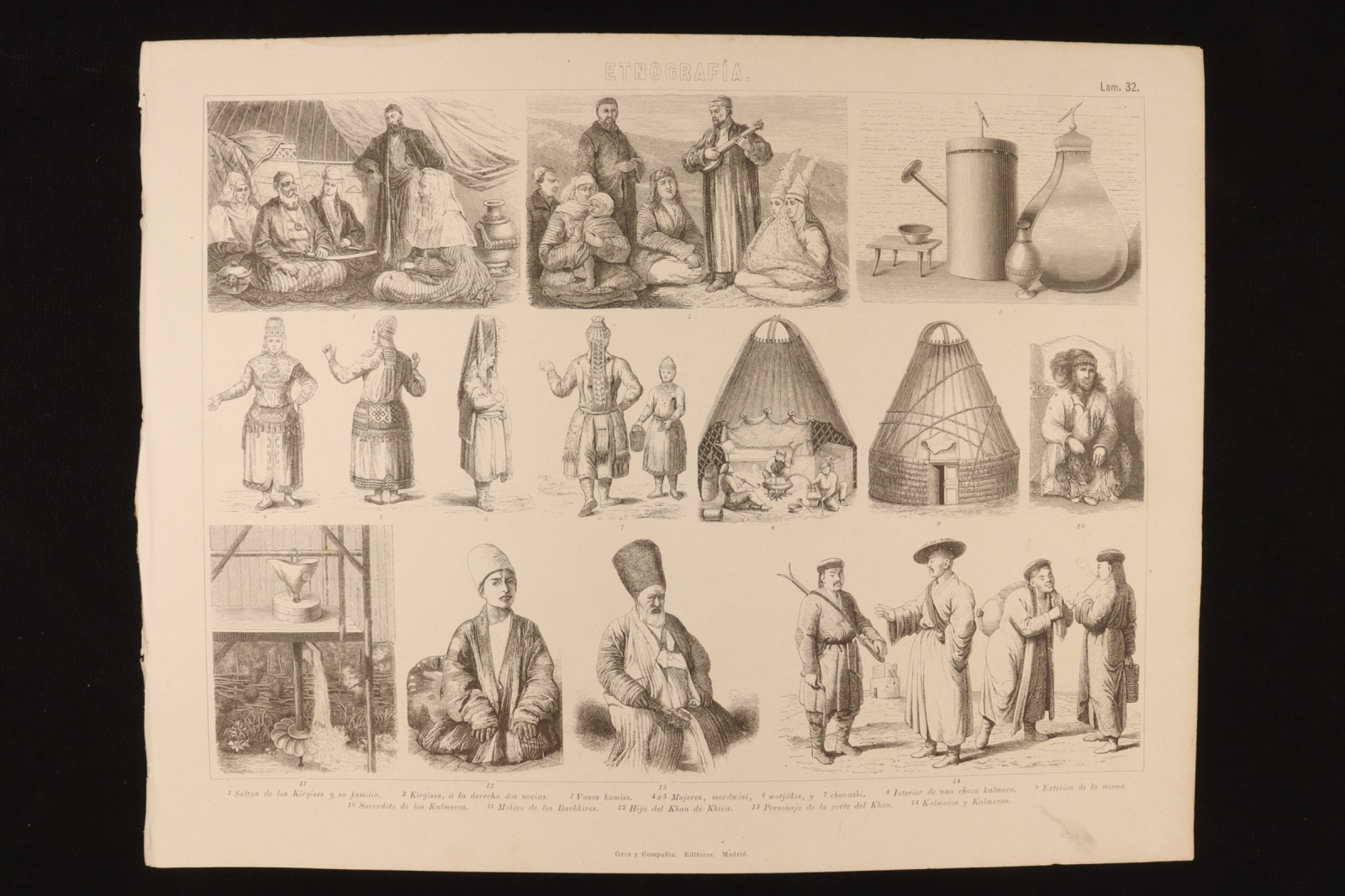Antiques - ENGRAVING ETHNOGRAPHY PLATE 32 GRAS AND Cª. KIRGISES. MORDWINI AND WOT