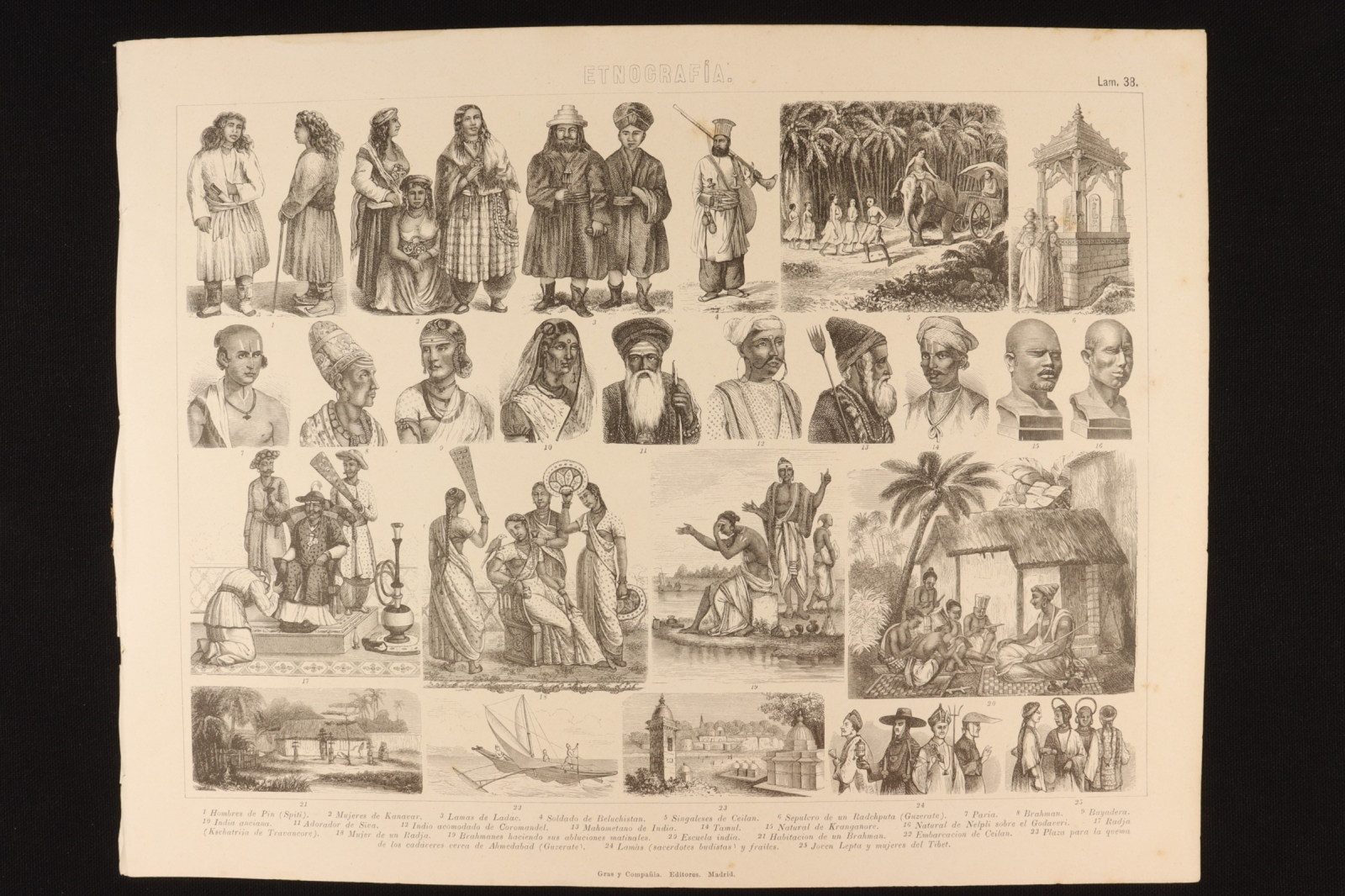 Antiques - ENGRAVING ETHNOGRAPHY PLATE 38 GRAS & Cª. MAHOMETANS, BRAHMAN COROMAN