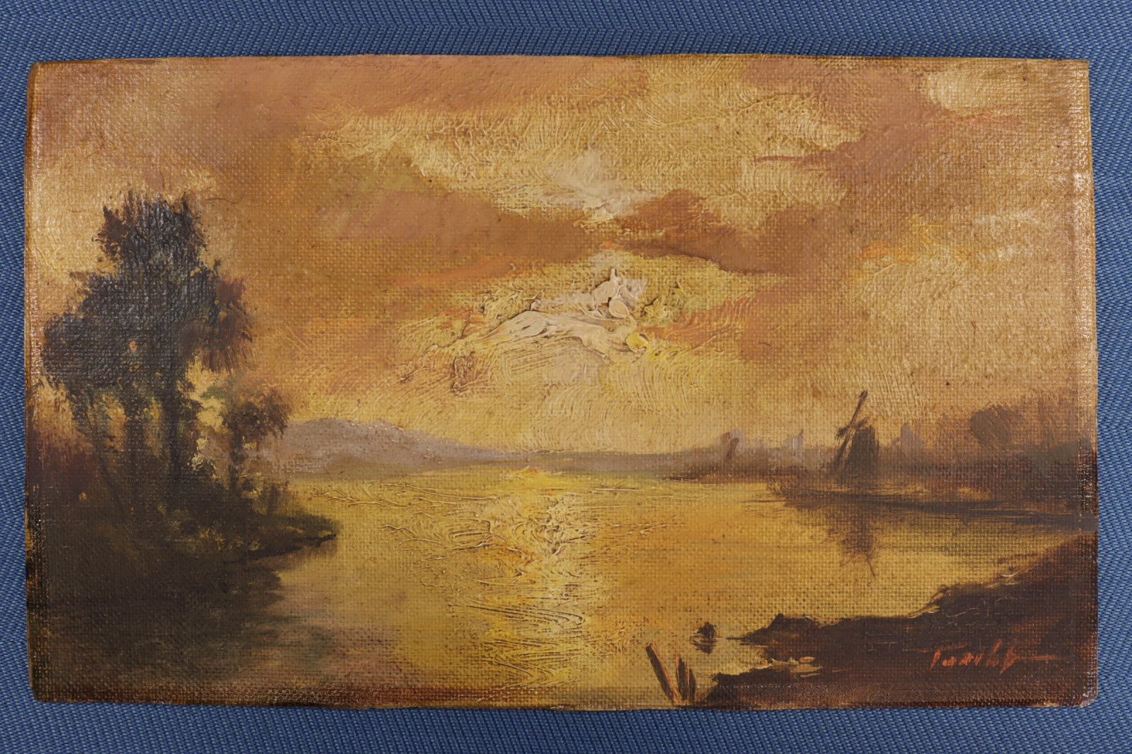 Antiques - OIL ON CANVAS GLUED TO TÁBLEX. WINDMILL.