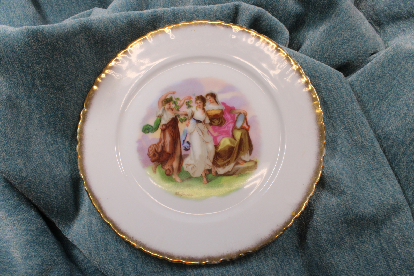 Antiguedades - PLATO PORCELANA. CALCOMANÍA KAUFMANN. SELLO BE. (T)