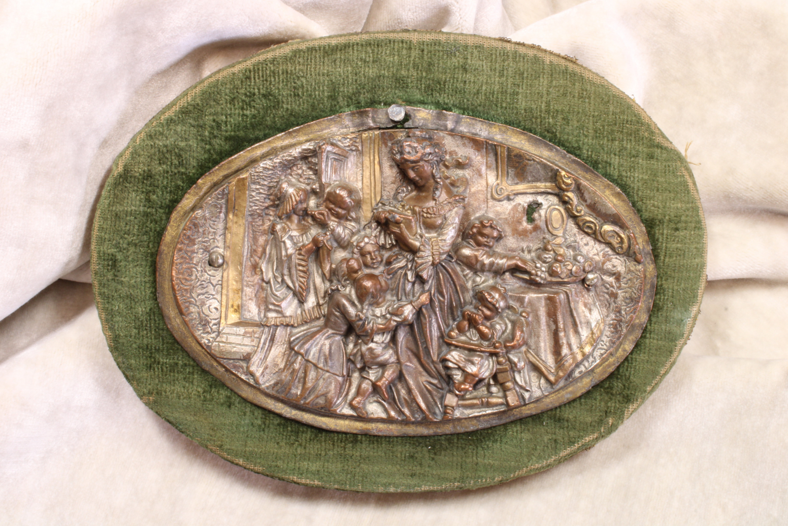 Antiguedades - PLACA COBRE MUJER CON NIÑOS. S.XIX