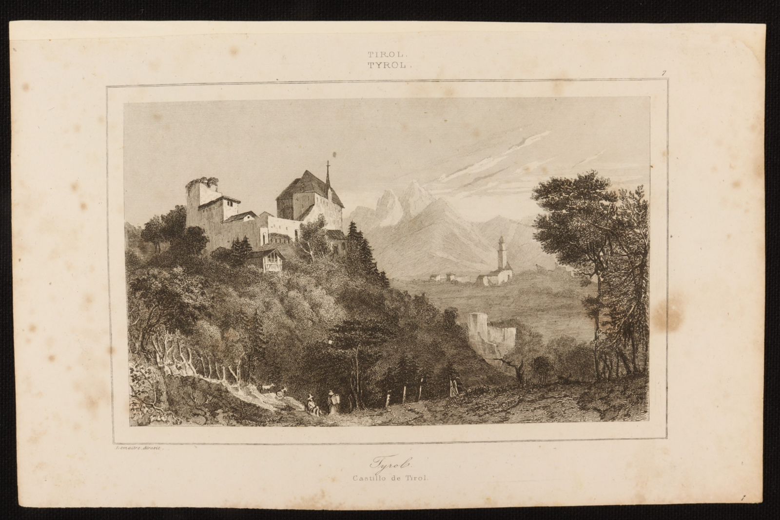 Antiguedades - GRABADO CASTILLO DE TIROL. ITALIA.