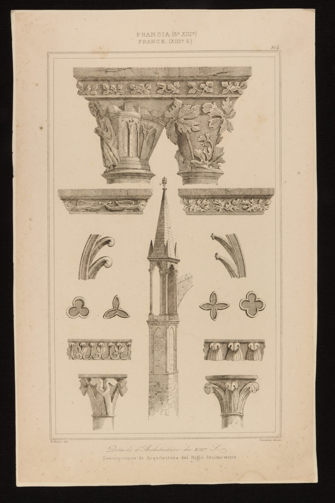 Antiques - ENGRAVING ARCHITECTURAL ELEMENTS OF THE XIIITH CENTURY