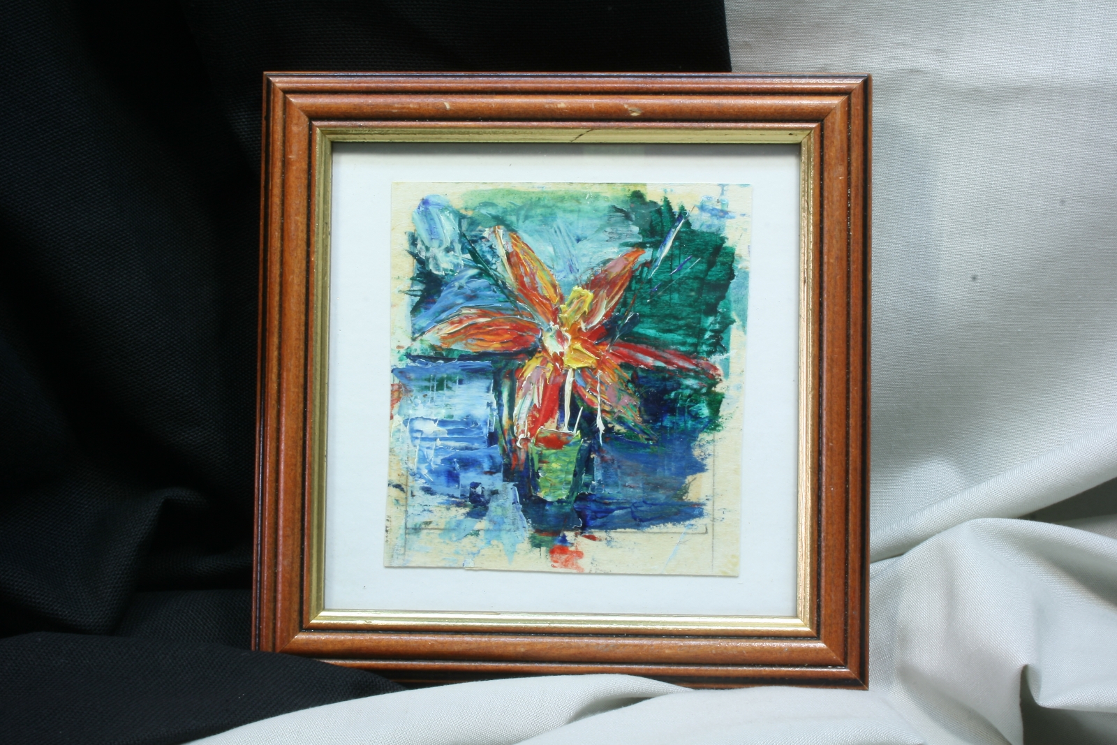 Antiguedades - PINTURA AL ÓLEO. FLOR CON MACETA. CUADRO CON MARCO. CUADRO A ÓLEO