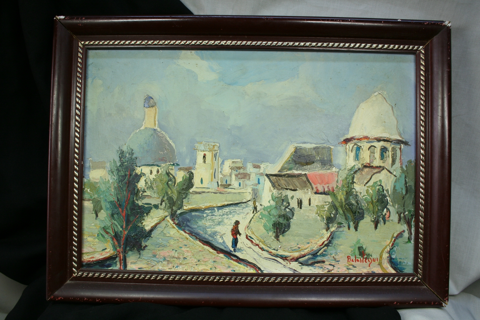 Antiques - OIL ON CARDBOARD. WHITE CITY. ANTONIO BAUTISTA BALASTEGUI.