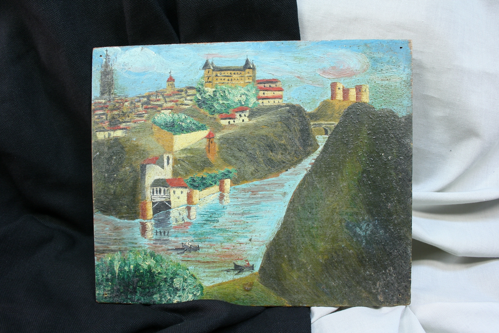 Antiguedades - ÓLEO SOBRE TÁBLEX. CASTILLO DE TOLEDO.