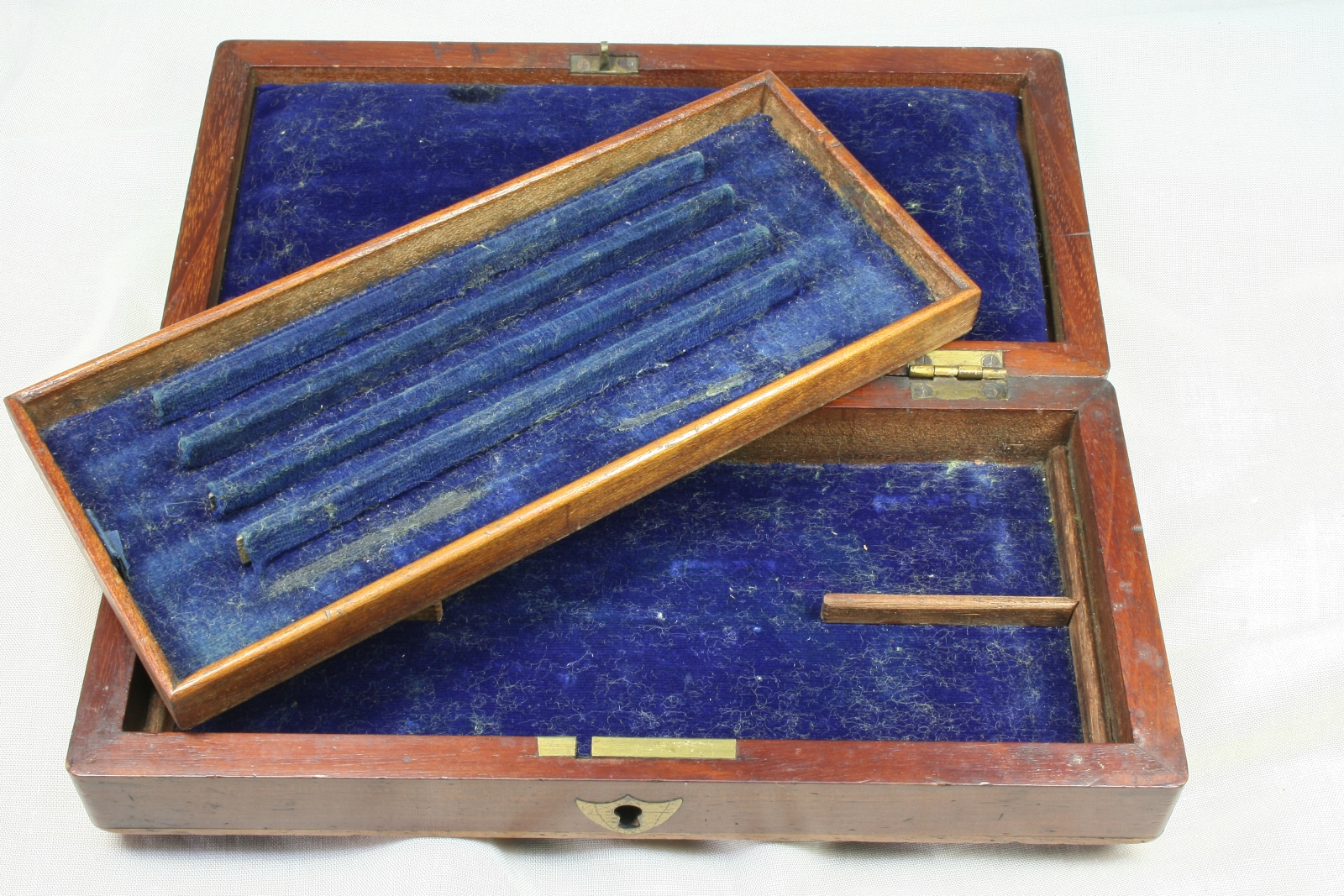 Antiques - WOODEN BOX. BLUE VELVET. COMPLETE. TWO LEVELS. (T)