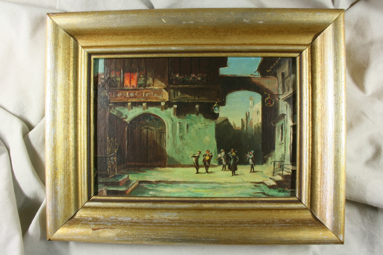 Antiguedades - PINTURA AL ÓLEO SOBRE CARTÓN. SERENATA. S.XX. MINIATURA.