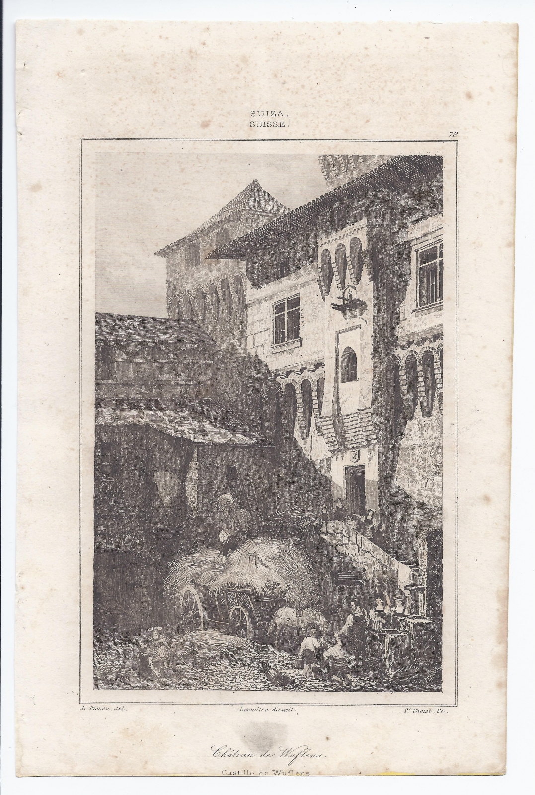 Antiguedades - GRABADO DEL CASTILLO DE WUFLENS. SUIZA. S.XIX.