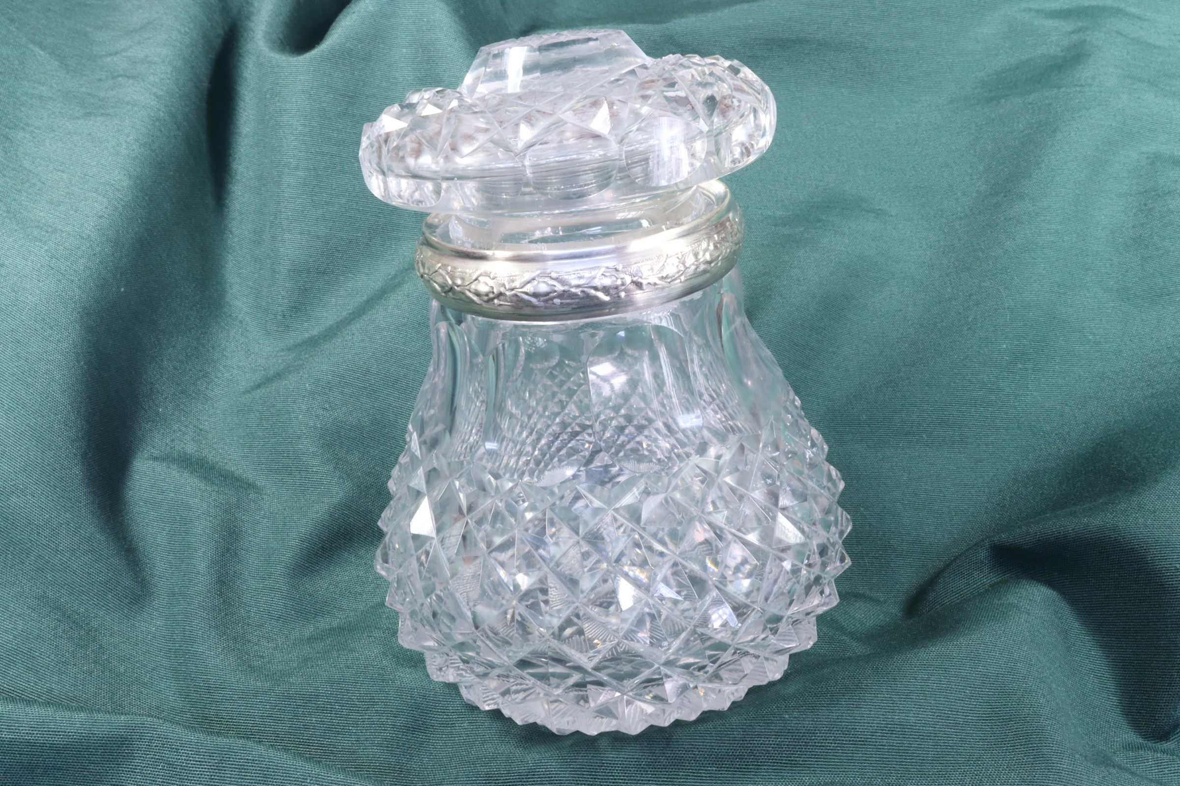 Antiques - CUT CRYSTAL AND SILVER SUGAR BOWL. 