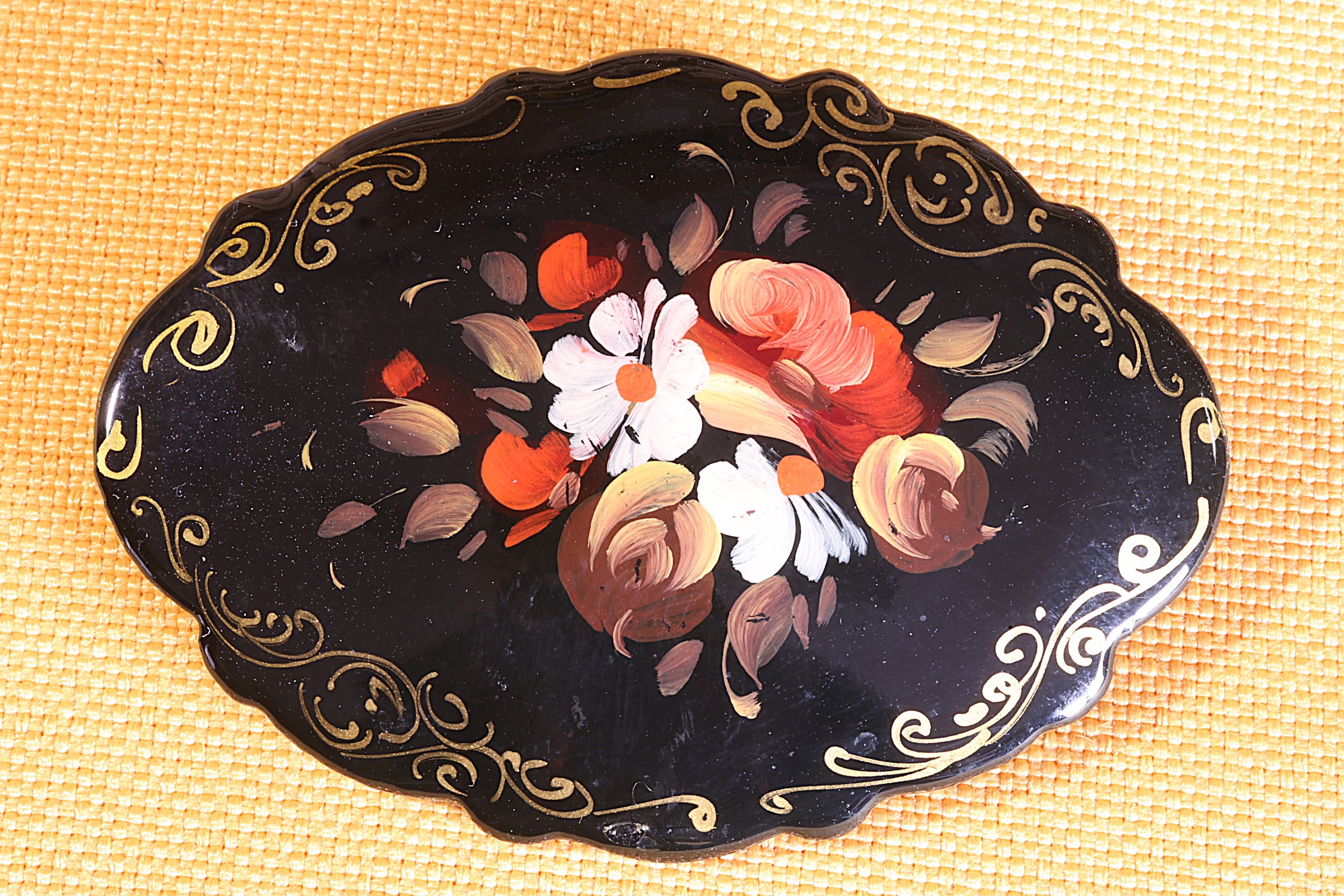 Antiques of handpainted and signed wooden brooch russian